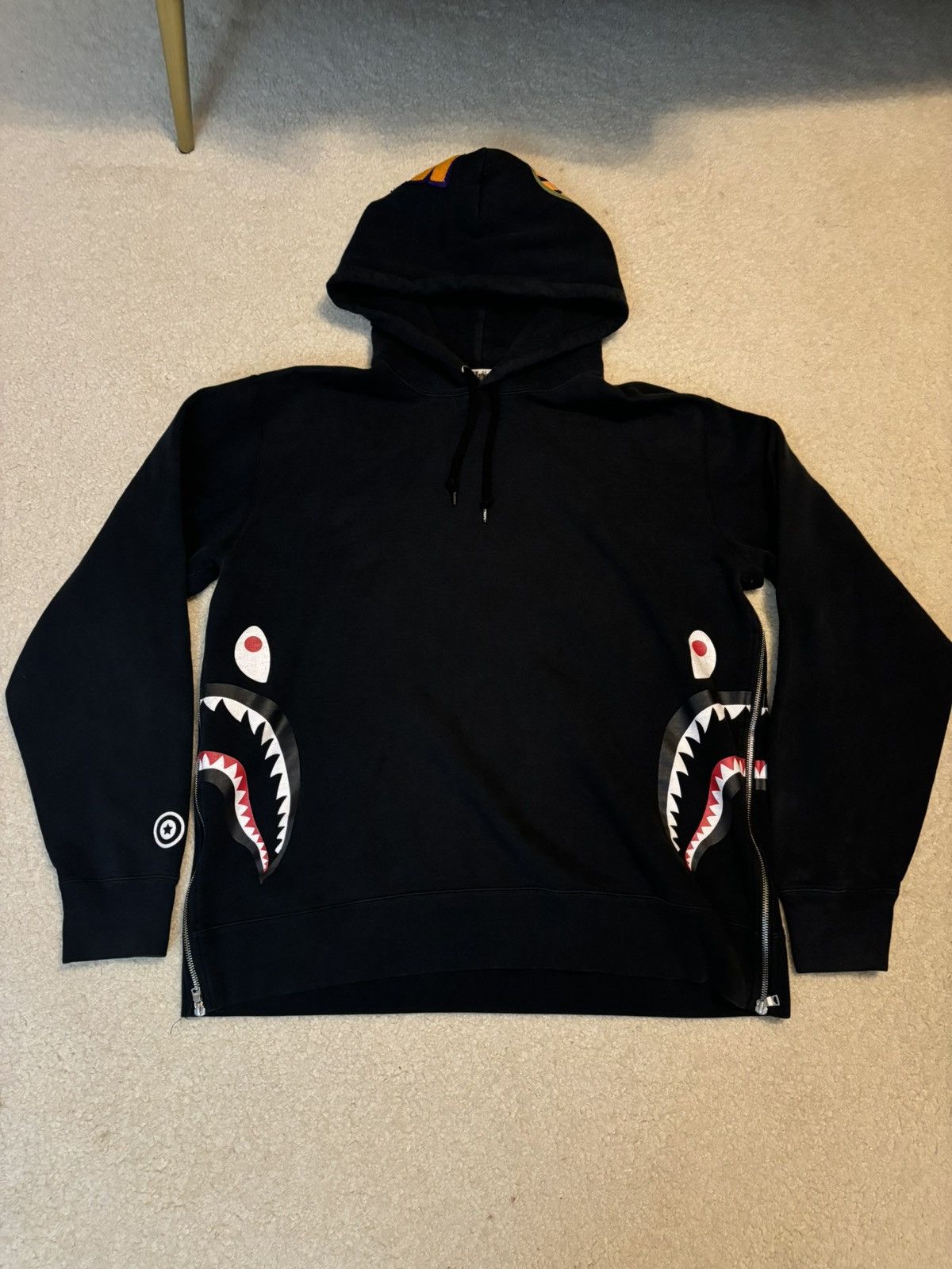 Bape A Bathing Ape Wide Side Zip Shark Pullover Hoodie Black Size US XXL / EU 58 / 5 - 1 Thumbnail