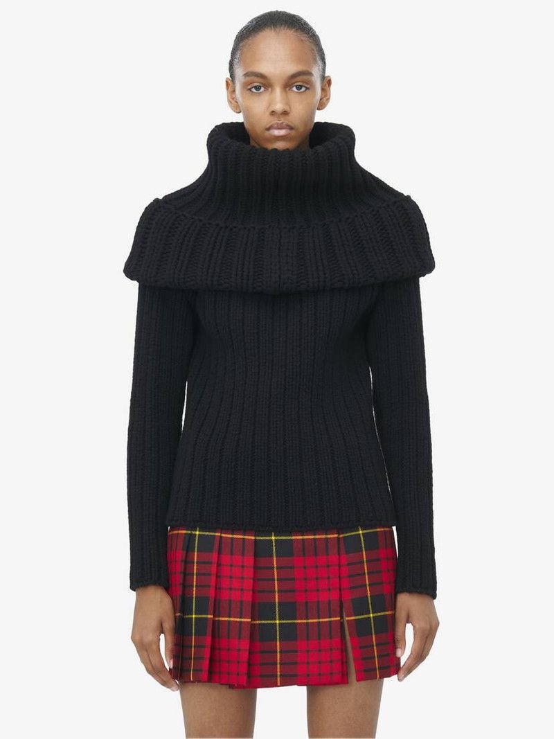 Alexander McQueen o1srvl11e0326 Exaggerated Collar Jumper in Black Size XL / US 12-14 / IT 48-50 - 2 Thumbnail
