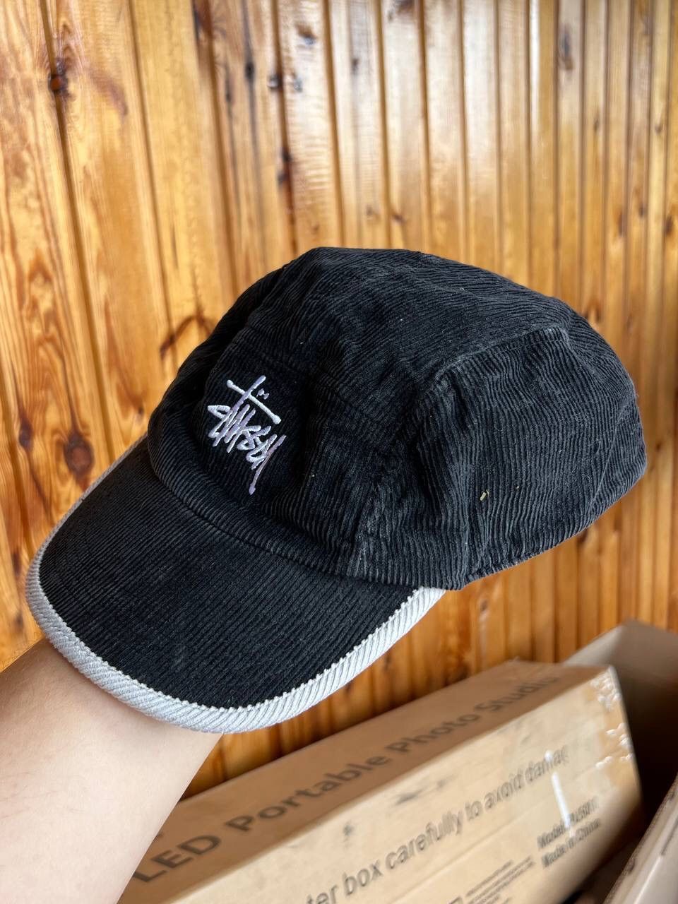 Stussy × Vintage Vintage Stussy Logo Corduroy 5 Panel Hat Y2K Leather strap Size ONE SIZE - 6 Thumbnail