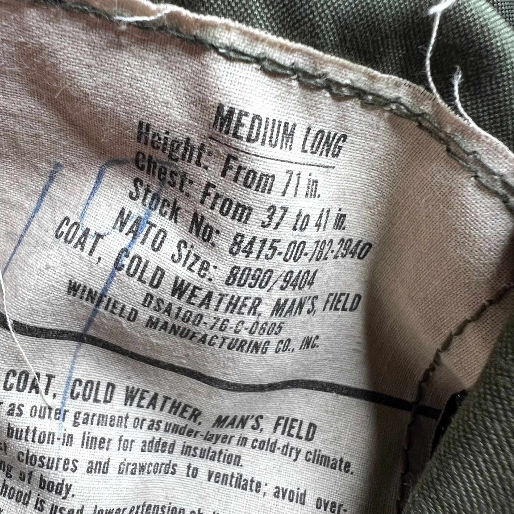 Olive VINTAGE 1976 US Military M-65 Field Jacket Winfield Olive Drab Medium Long Liner Size US L / EU 52-54 / 3 - 6 Thumbnail