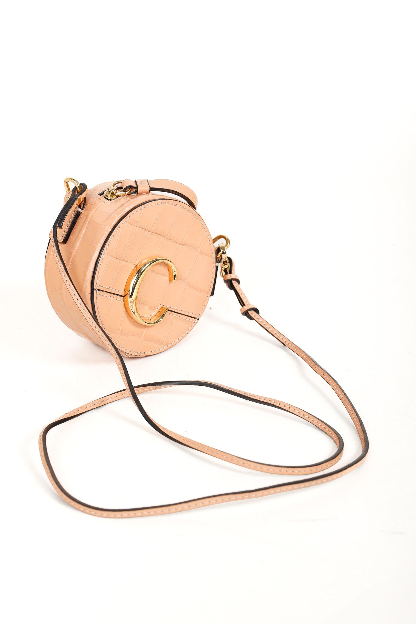 Chloe Chloe C Mini Round Milky Orange Croc-Embossed Crossbody Bag Size ONE SIZE - 5 Thumbnail