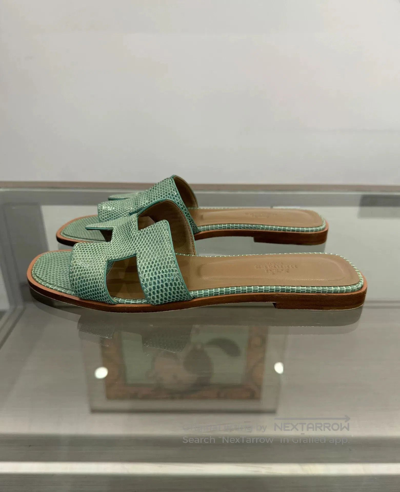 Hermes Hermes Green Lizard Skin H Women's Slippers. Size US 7 / IT 37 - 4 Thumbnail
