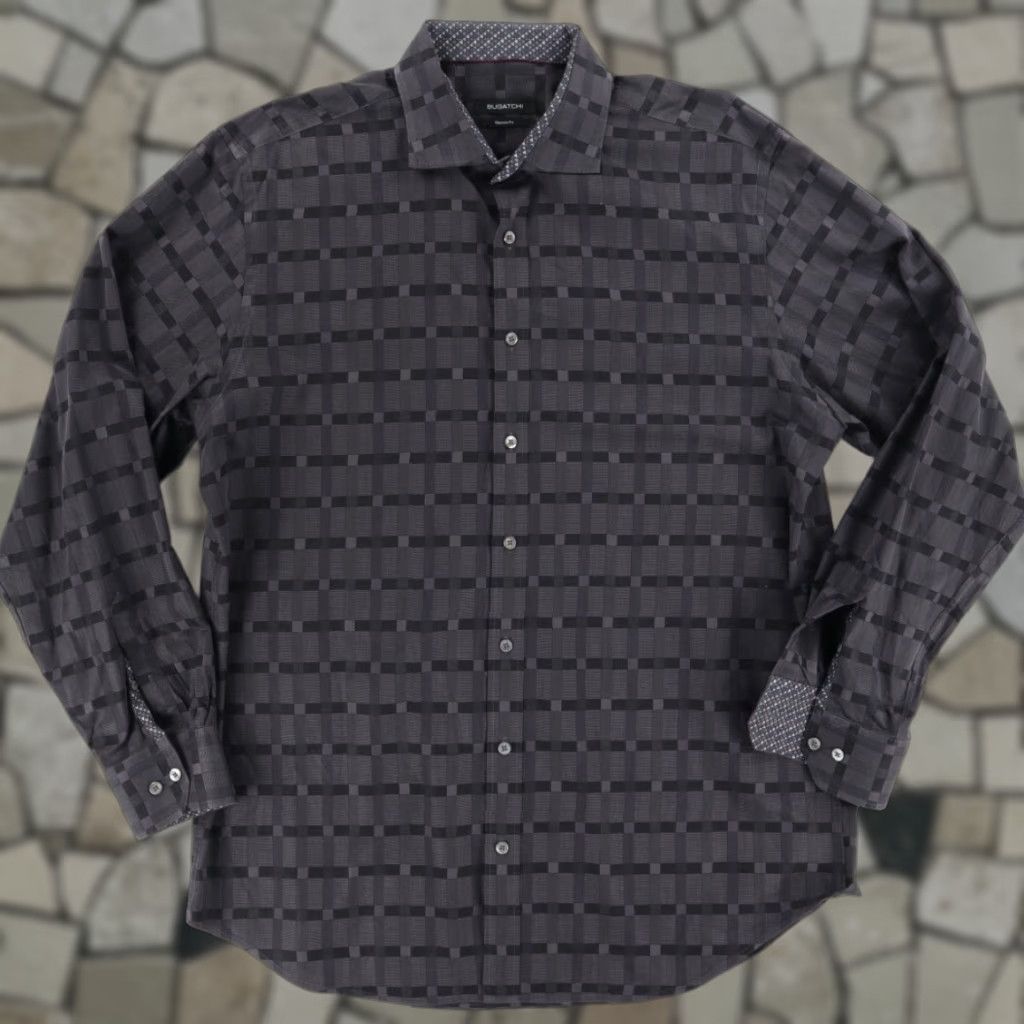 BUGATCHI Bugatchi Shirt Black Men's L Classic Fit Jacquard Striped Button Up Long Sleeve Size US L / EU 52-54 / 3 - 1 Thumbnail