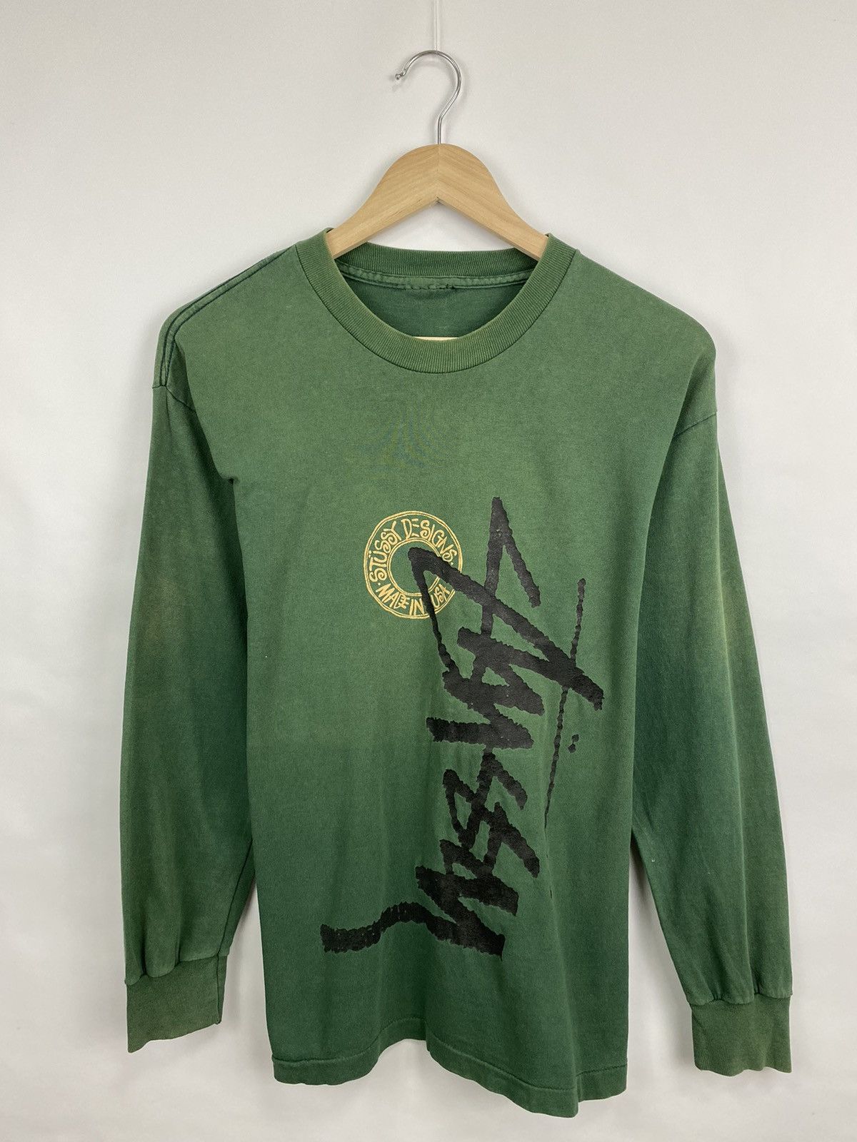 image of Skategang x Stussy Vintage 90's Stussy Made In Usa Old School Long Sleeve in Green (Size Small)