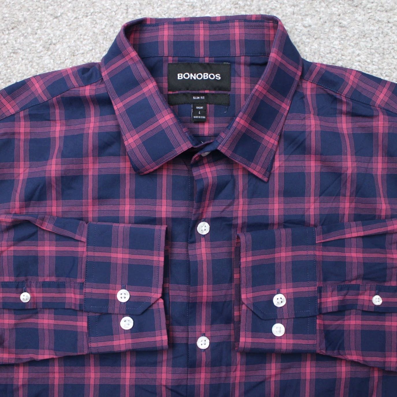 Bonobos Bonobos Slim Fit Shirt Mens Large Short Purple/Blue Classic Plaid Button-Up Long Sleeve Nylon Spandex Breathable 93% Nylon 7% Spandex Size US L / EU 52-54 / 3 - 2 Thumbnail