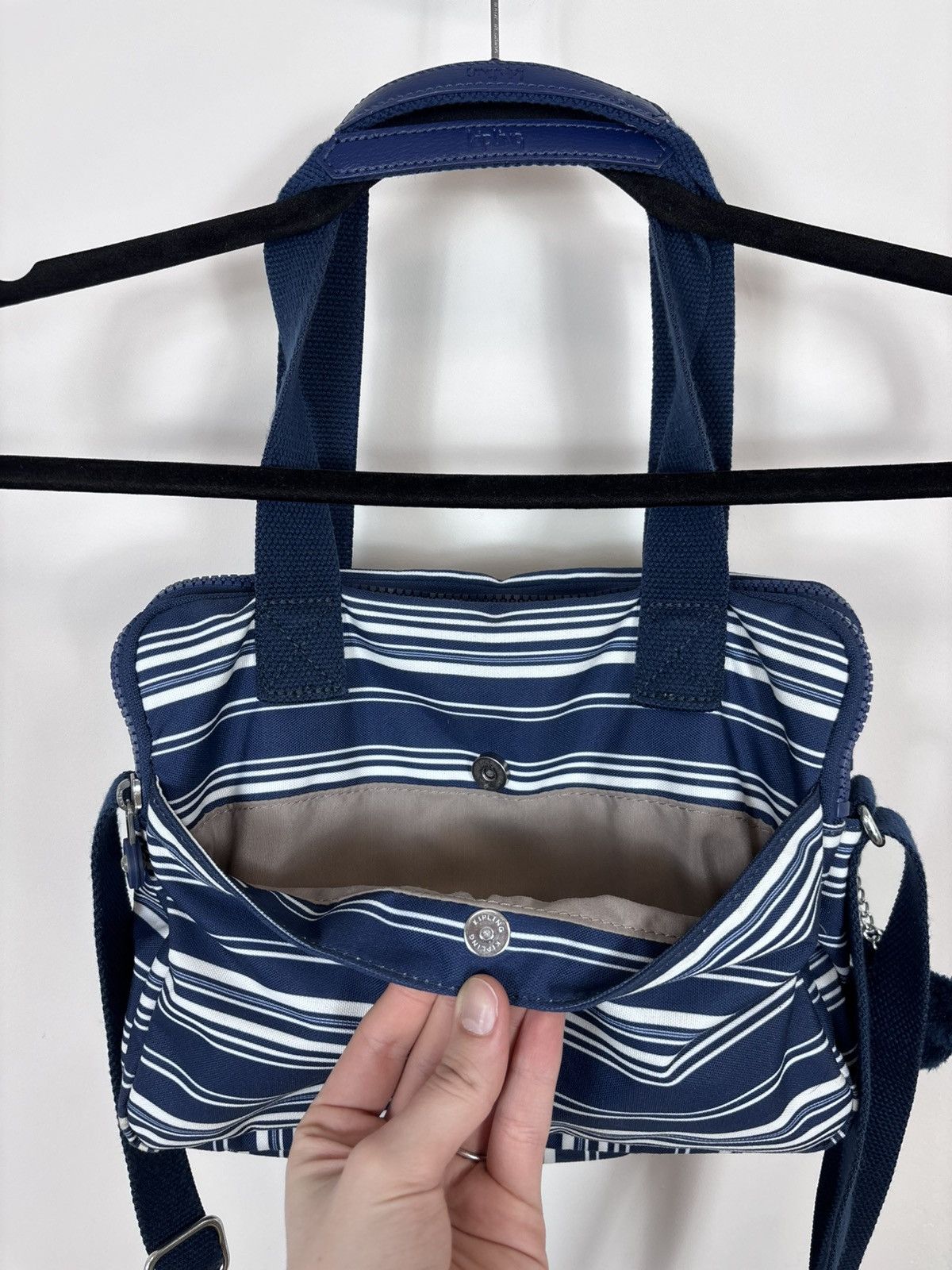 Japanese Brand Kipling Y2K Blue/White Striped Handbag Shoulder Crossbody Size ONE SIZE - 24 Thumbnail