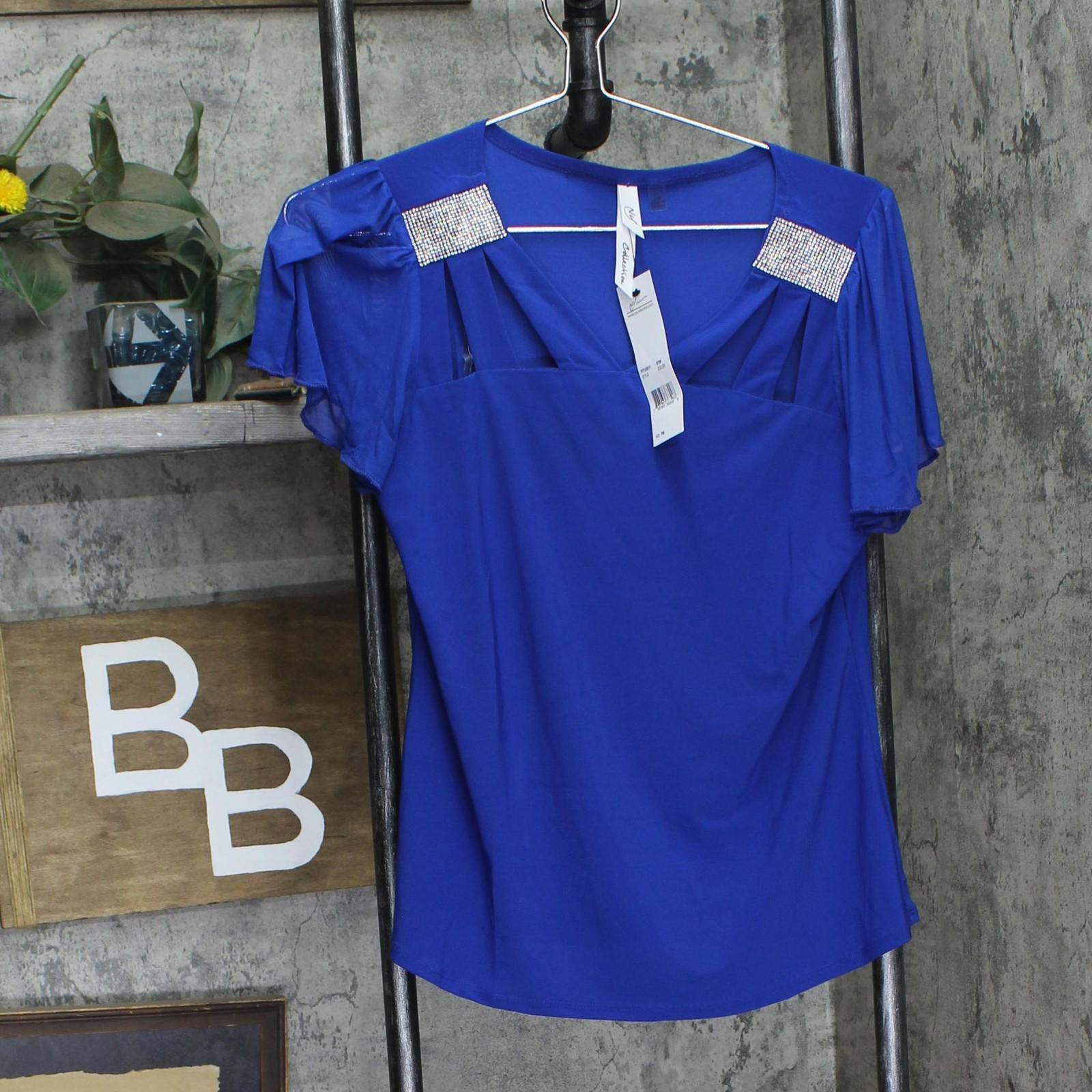 Other Nwt Ny Collection Flutter Sleeve Top Surf The Web Blue Pm Size M / US 6-8 / IT 42-44 - 1 Thumbnail