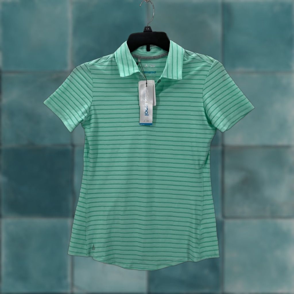 Adidas Adidas ClimaCool Polo Shirt Womens Small Green Striped Golf Performance Breathable Stretch Size S / US 4 / IT 40 - 1 Thumbnail