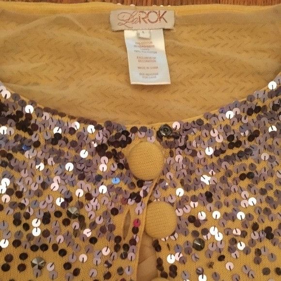 Other LaROK Metallic Sequin Yellow Cardigan Sweater Size L / US 10 / IT 46 - 6 Thumbnail