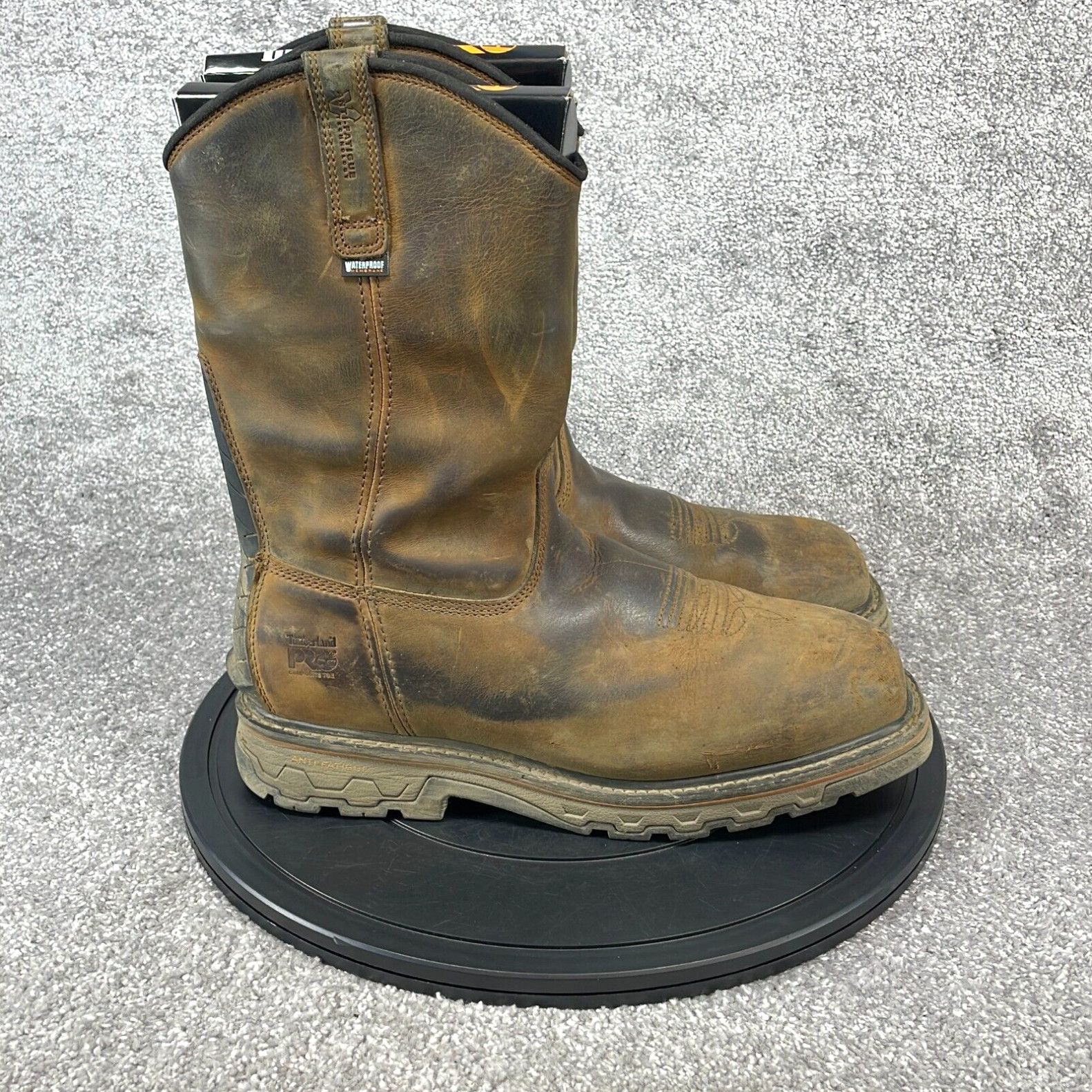image of Timberland Pro Boots Men's Size 12M A24Bh Square Toe Pull On Mid Calf Work Brown in White