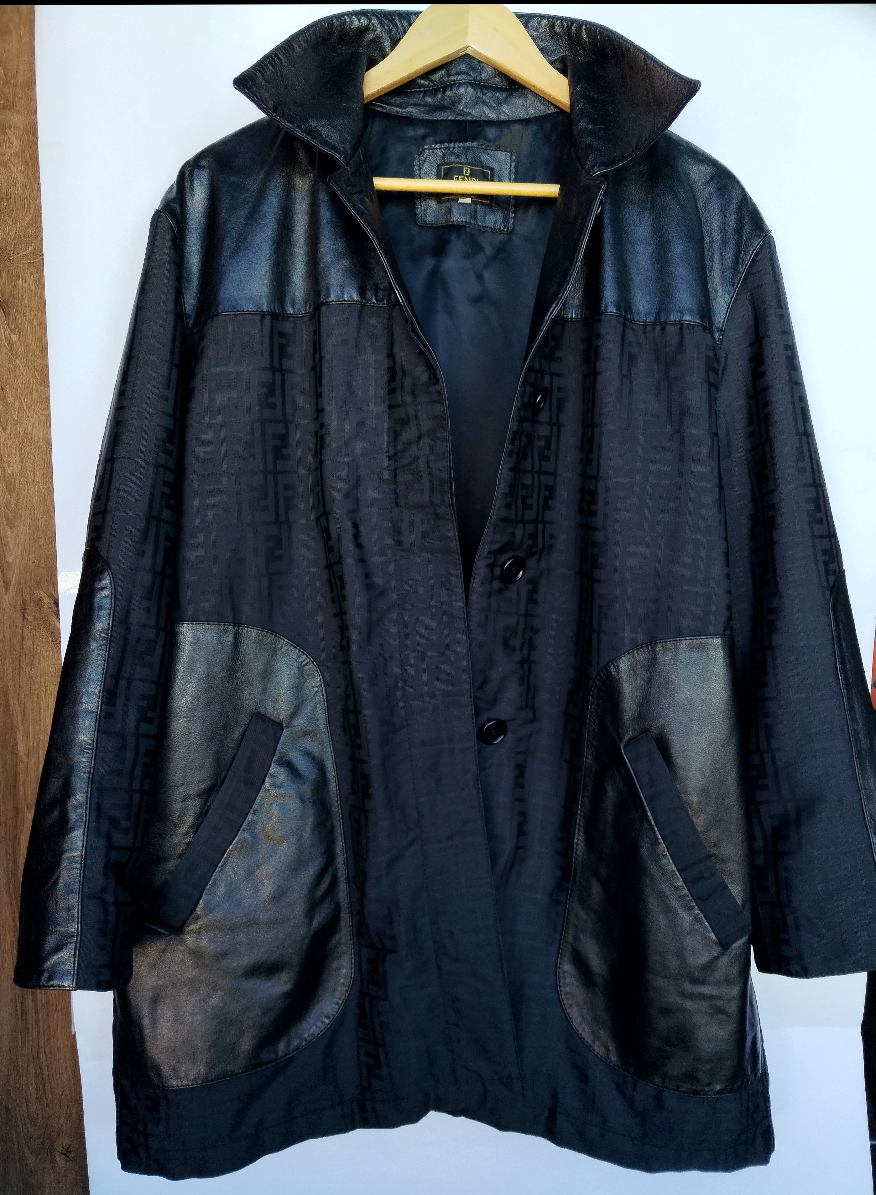 image of Fendi Zucca Long Jacket in Black, Men's (Size Small)