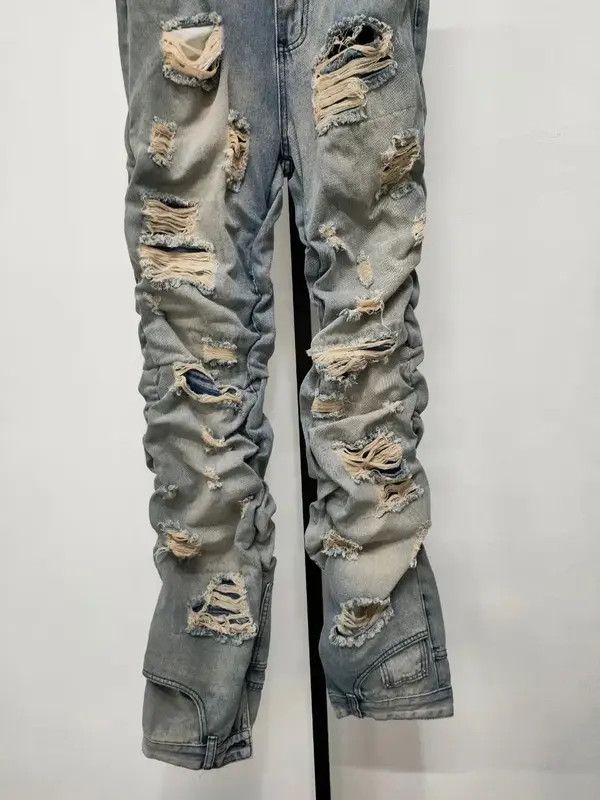 Japanese Brand Designer form-fitting holey pleated jeans trousers y2k 90’s Size US 30 / EU 46 - 6 Thumbnail