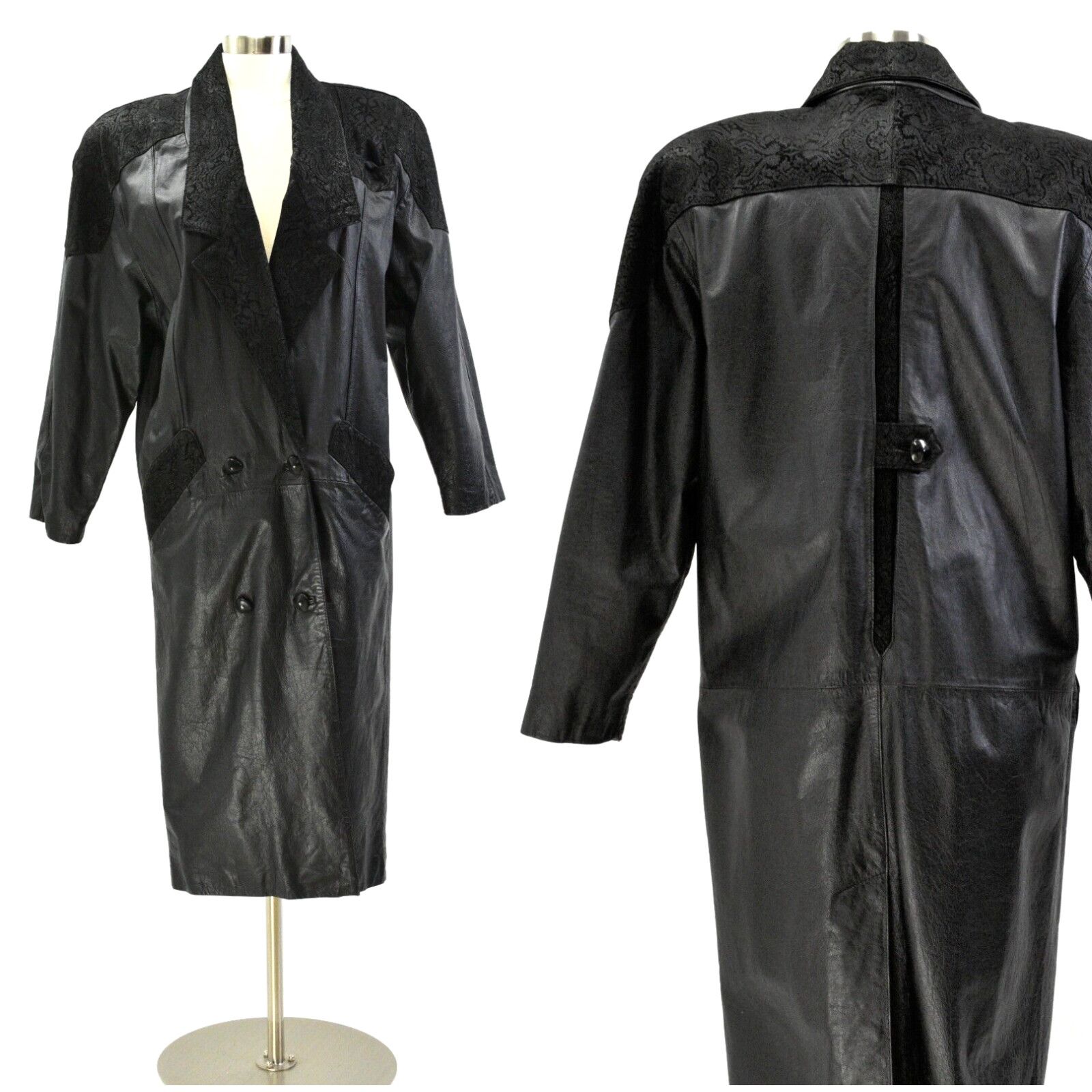 Image of Doublet 90's Vintage Black Leather Double Breasted Duster Coat Womens S Global Identity in White (S