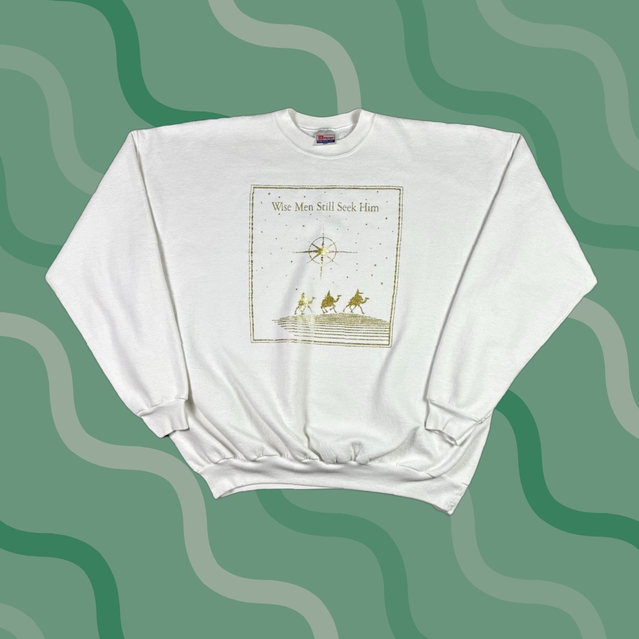Vintage VINTAGE Wise Men Still Seek Him Sweatshirt Jesus Christian Religion 2XL 90s White Cotton Blend Fleece Graphic Print Pullover Mens Size US XXL / EU 58 / 5 - 1 Thumbnail