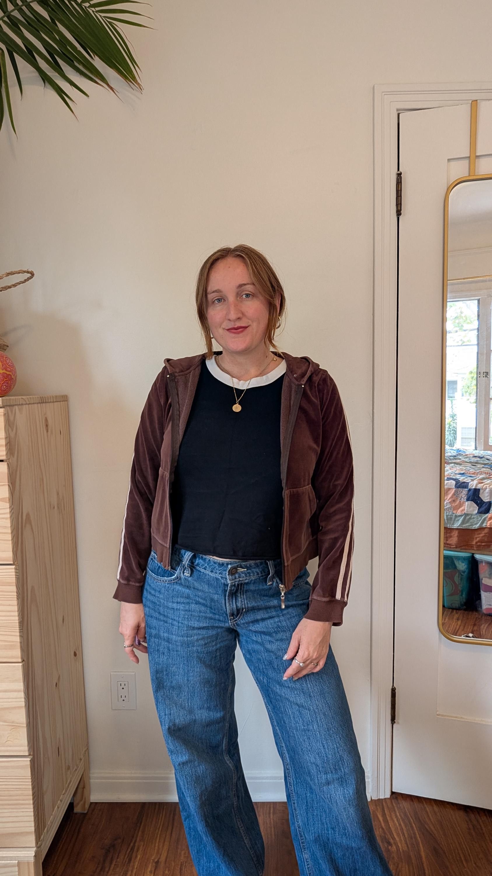 Vintage Vintage 90s/Y2K Brown Velour Hoodie, Juicy-Style Crop Stripe Size L / US 10 / IT 46 - 6 Thumbnail