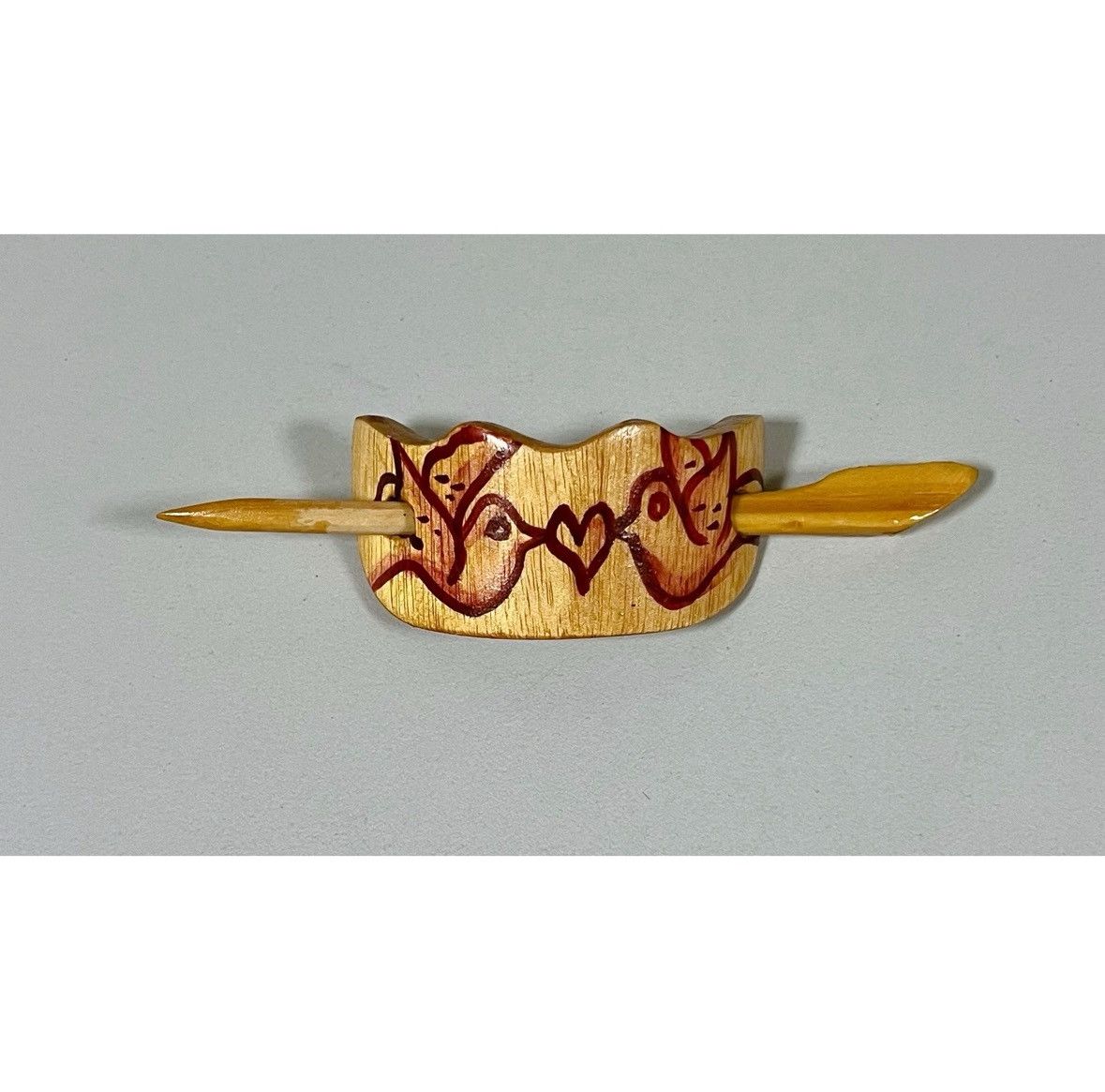 Handmade × Vintage Wooden Dove Bird Lovebirds Handmade Hair Barrette Accessory♥️ Size ONE SIZE - 2 Thumbnail