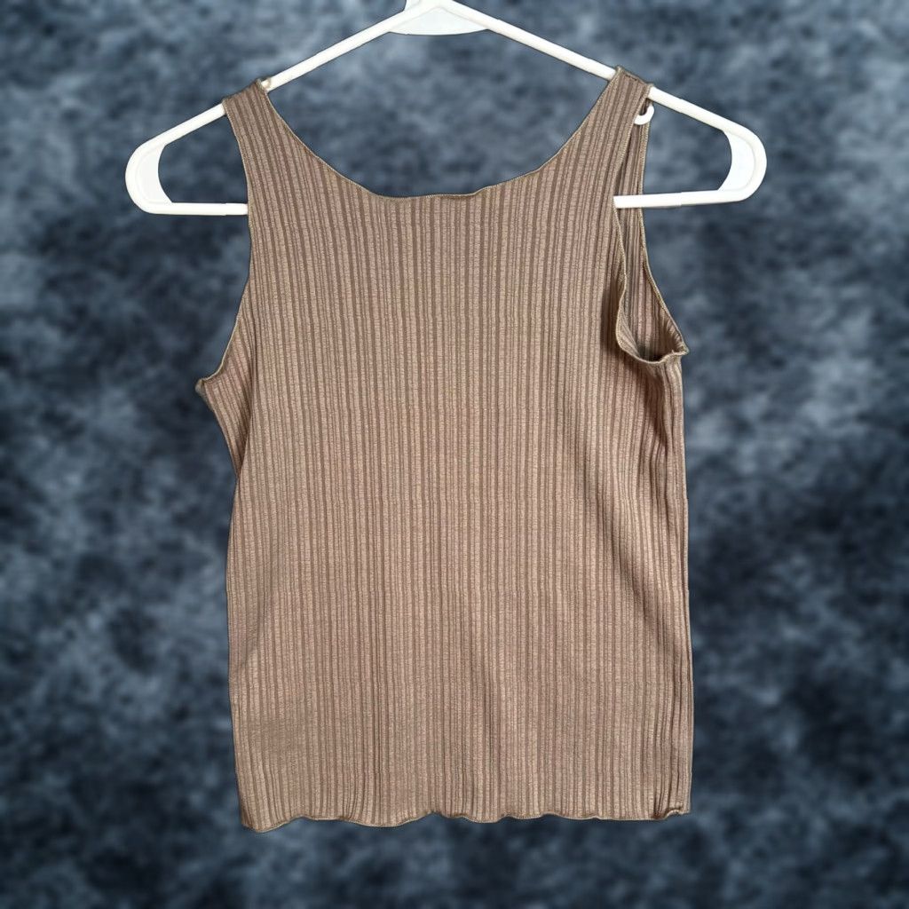 Vintage VINTAGE 3.3 Field Trip Striped Tan Ribbed Tank Top Womens One Size Size ONE SIZE - 1 Thumbnail