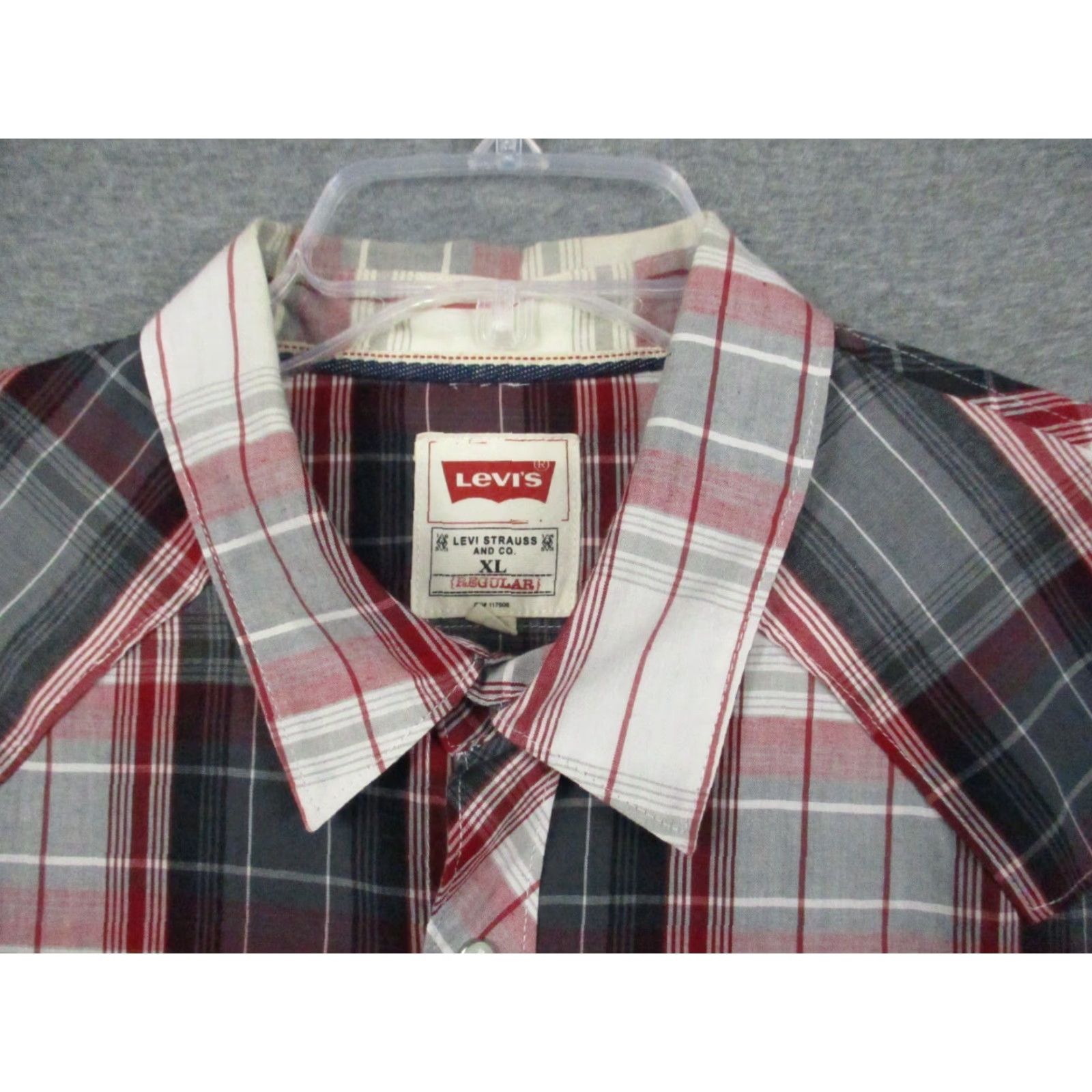 Levi's Levis Pearl Snap Shirt XL Mens Western Red White Plaid Pocket Long Sleeve Cotton Tee? Size US XL / EU 56 / 4 - 3 Thumbnail