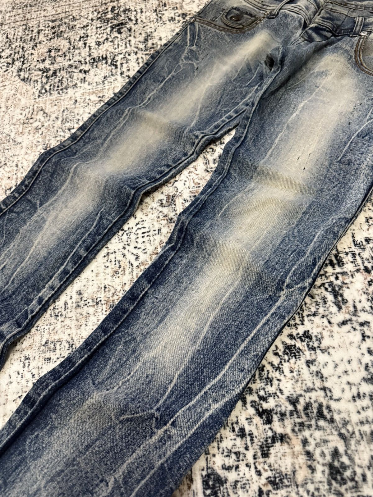 If Six Was Nine Diesel Black Gold Double Waist Whiskers Stack Flared Jeans Size US 29 - 3 Thumbnail