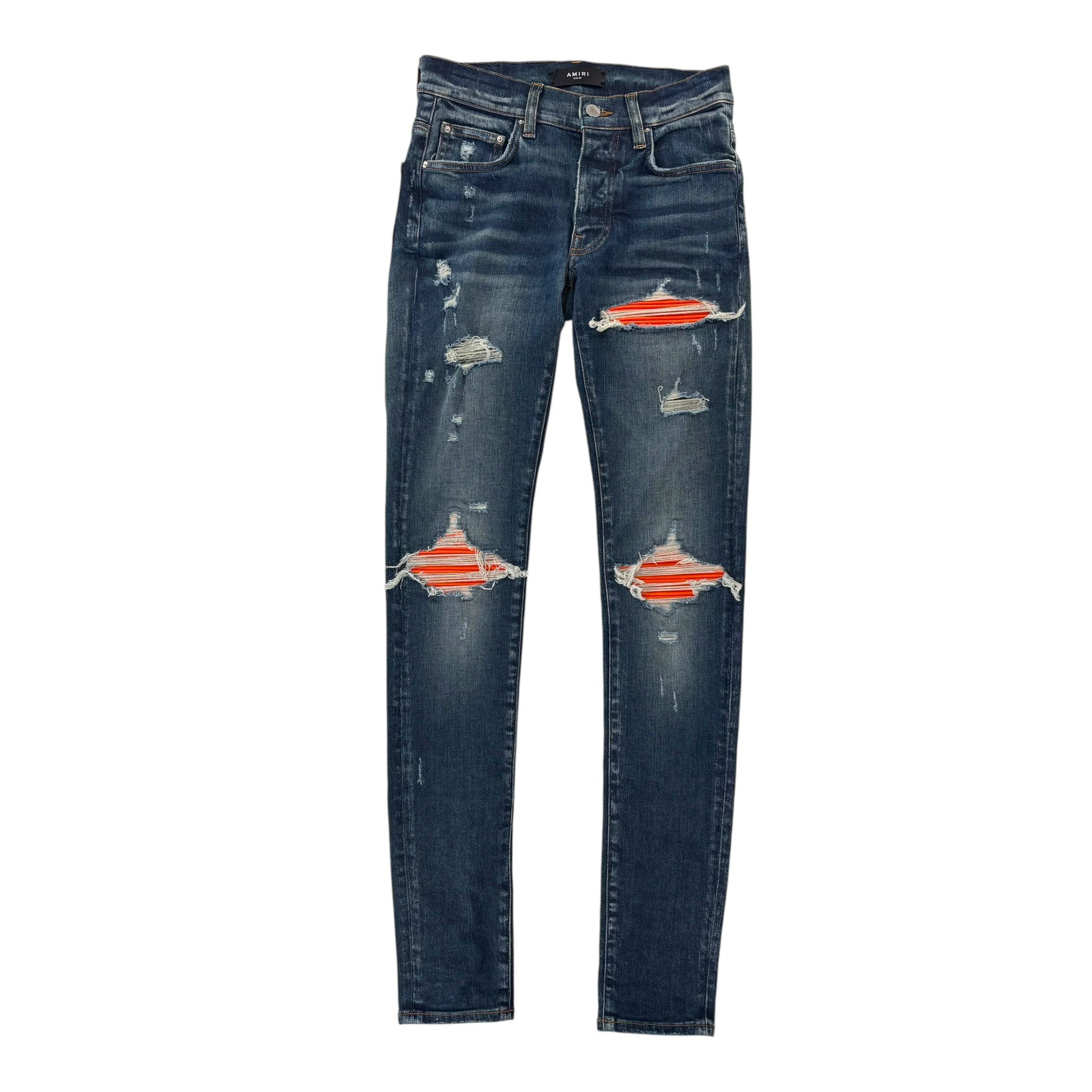 991510 Medium Washed Jeans Orange Ribbed