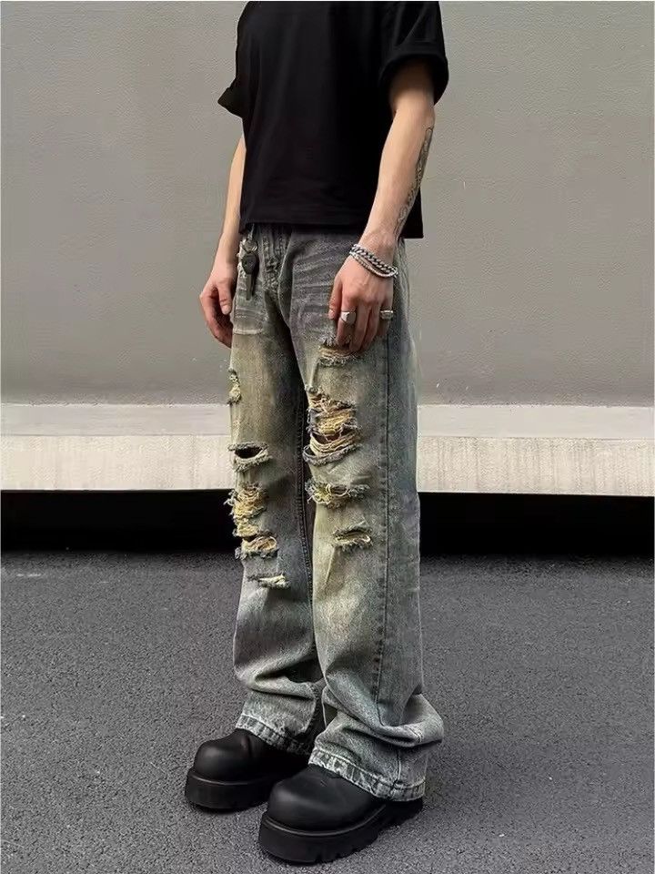 Jean Trashy Y2K 2000S Streetwear Washed Blue Stacked Ripped Jeans Size US 31 - 1 Thumbnail