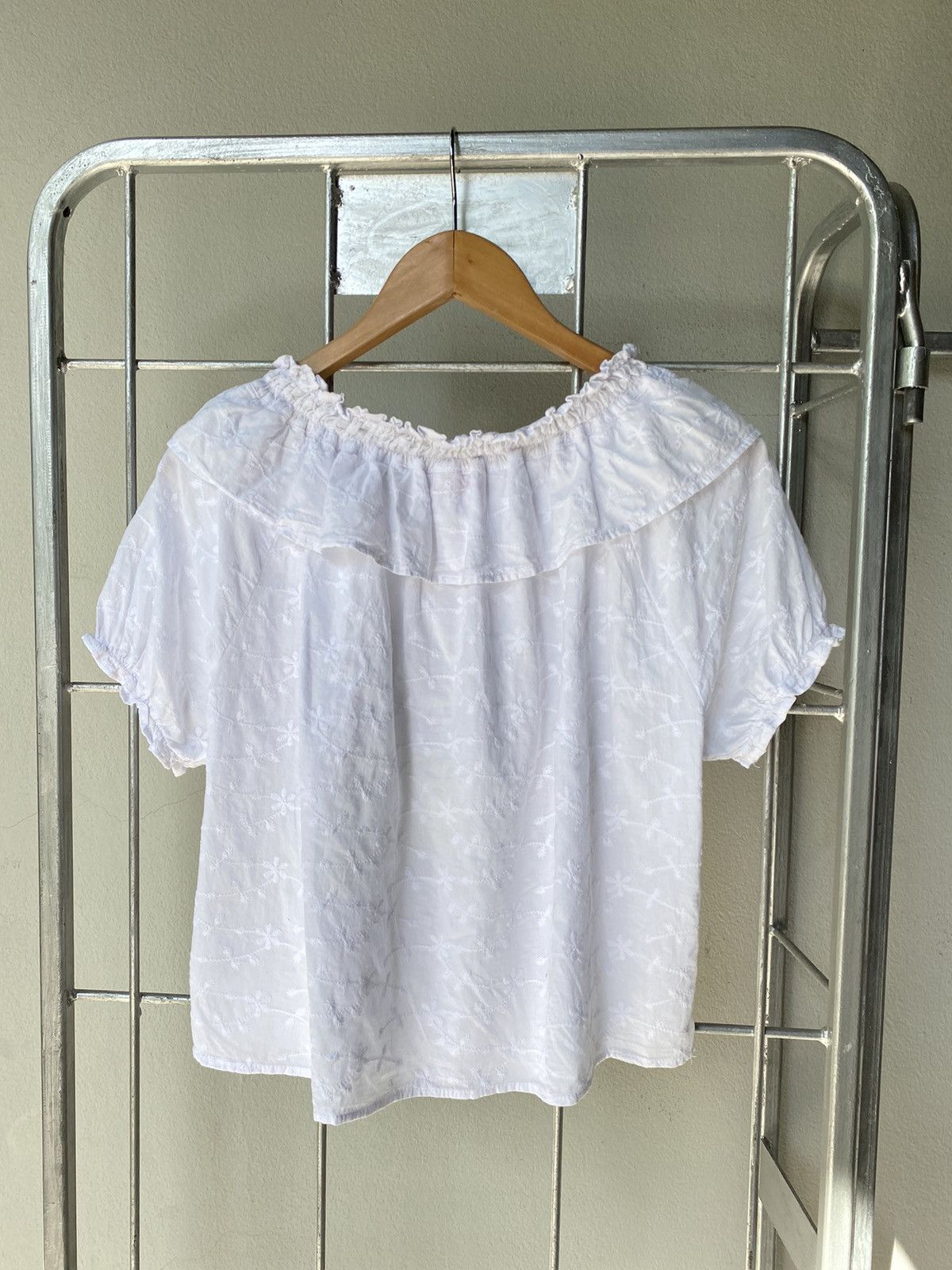 Nina Ricci Ricca ricca White Embroidered Puff Sleeve Blouse Size M / US 6-8 / IT 42-44 - 7 Thumbnail