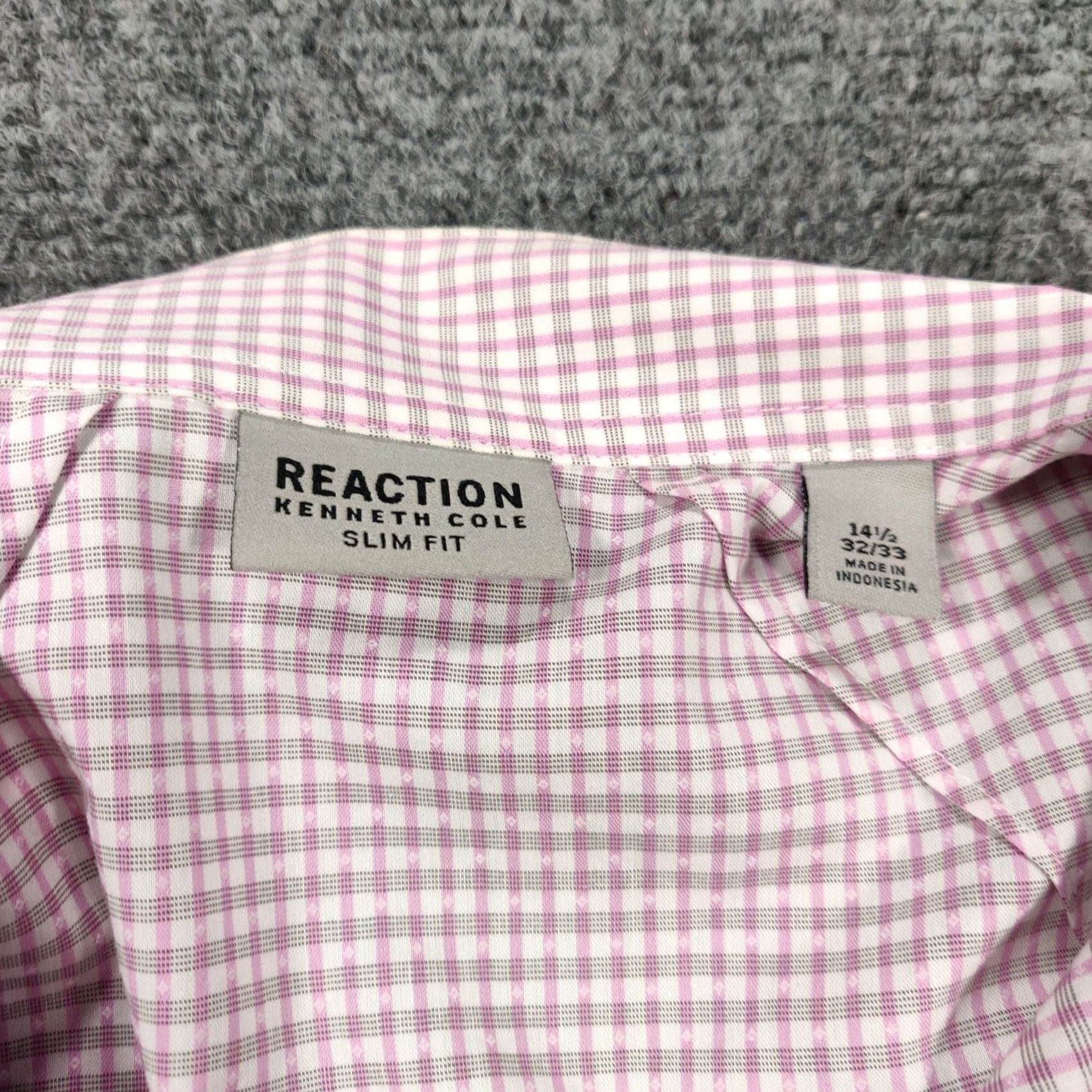 Kenneth Cole Kenneth Cole Reaction Dress Shirt Mens 14.5 Pink Plaid Slim Fit Button Up Long Sleeve Mens Size 40R - 3 Thumbnail