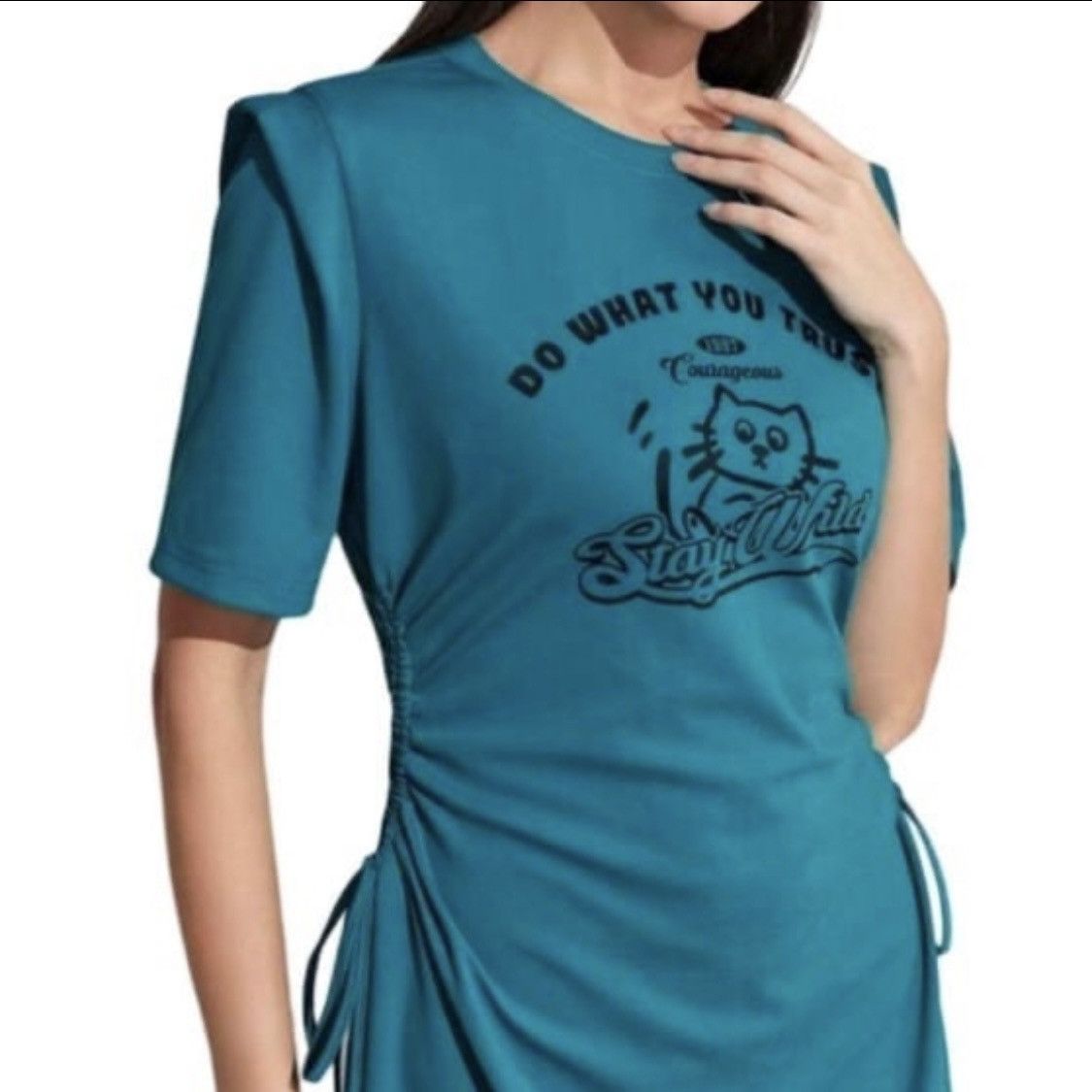 Shein Mulvari Letter & 1997 Graphic Drawstring Side Split Hem Midi Size S / US 4 / IT 40 - 2 Thumbnail