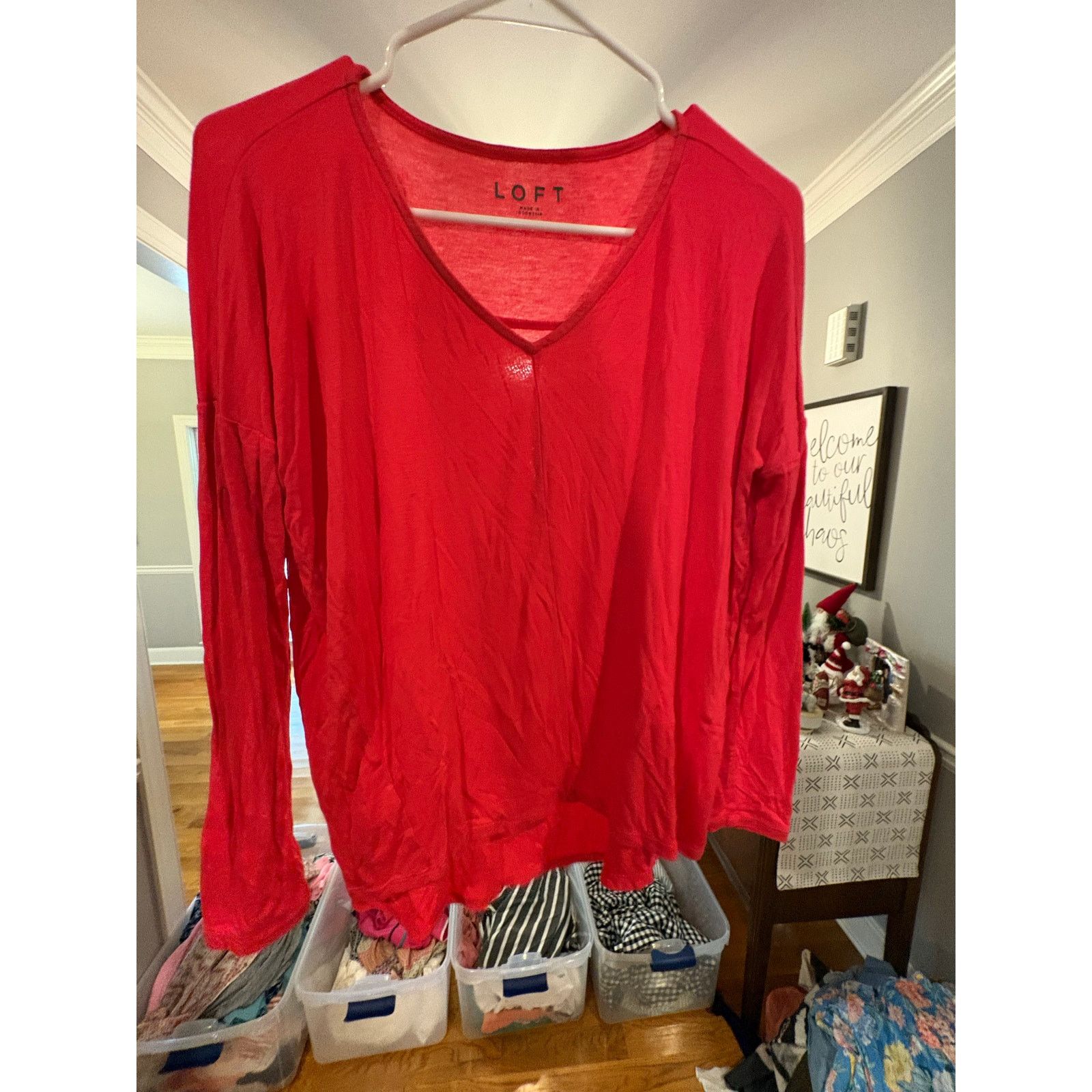 Loft LOFT Women’s XS Red Long Sleeve V-Neck Lightweight Knit Top Size XS / US 0-2 / IT 36-38 - 2 Thumbnail