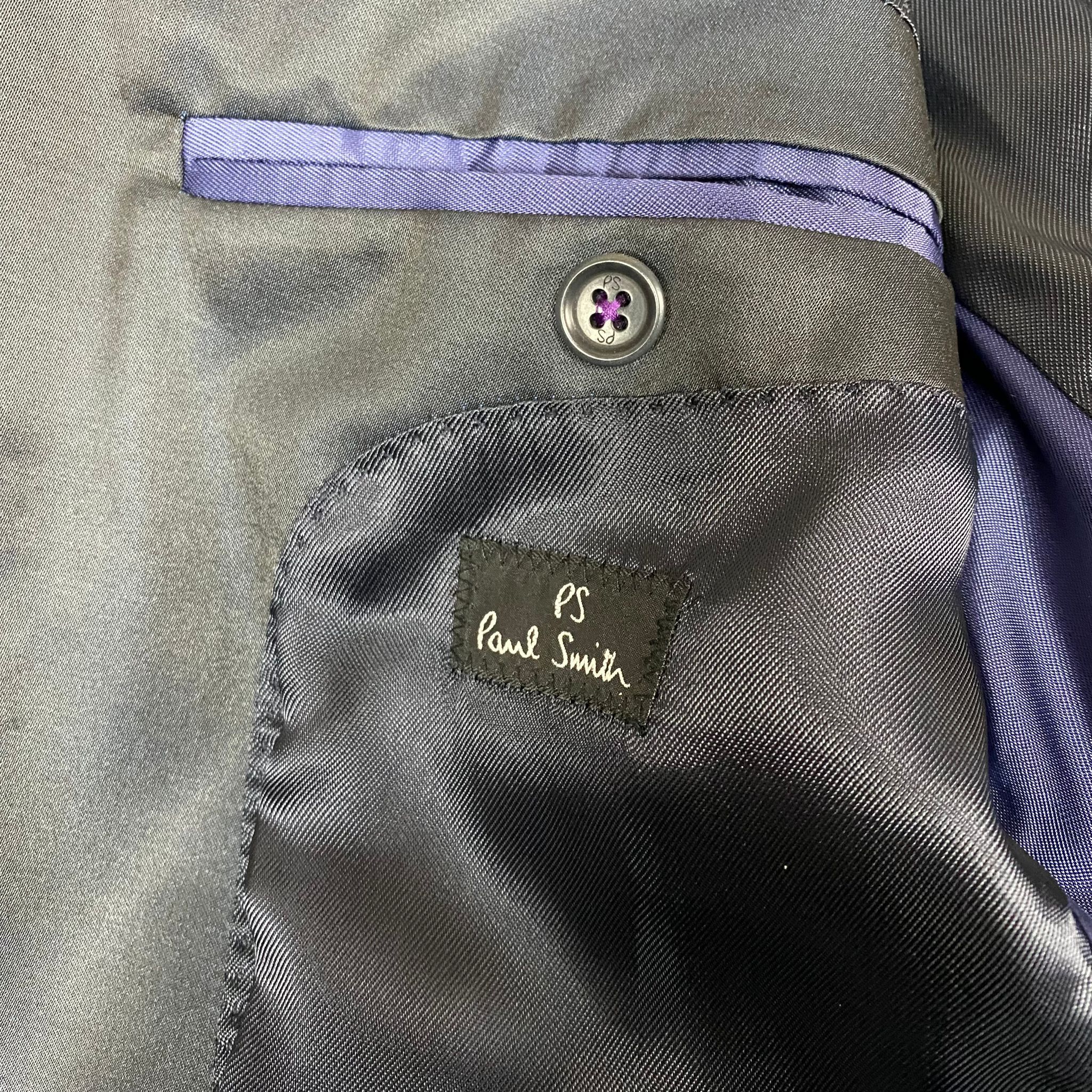 Paul Smith Black Viscose-Wool Satin 2-Button Blazer Size 50R - 4 Thumbnail