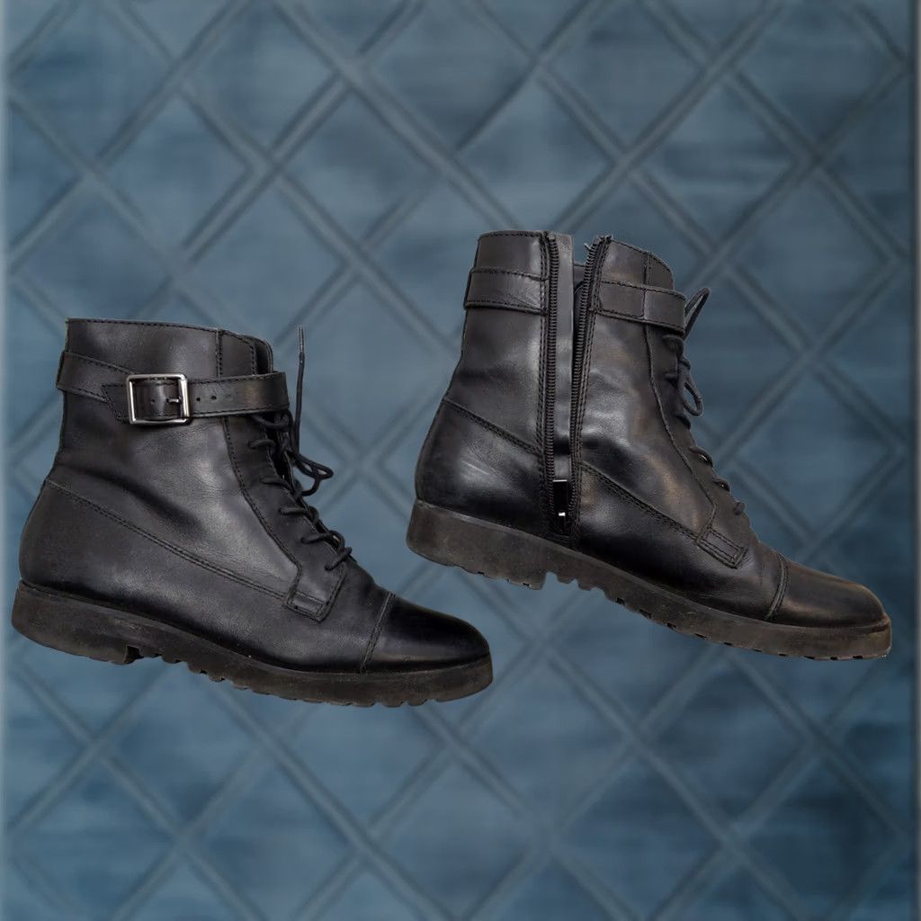 Franco Sarto Franco Sarto Boots Womens 8 Black Leather Ankle Combat Zip Buckle Booties Size US 8 / IT 38 - 1 Thumbnail