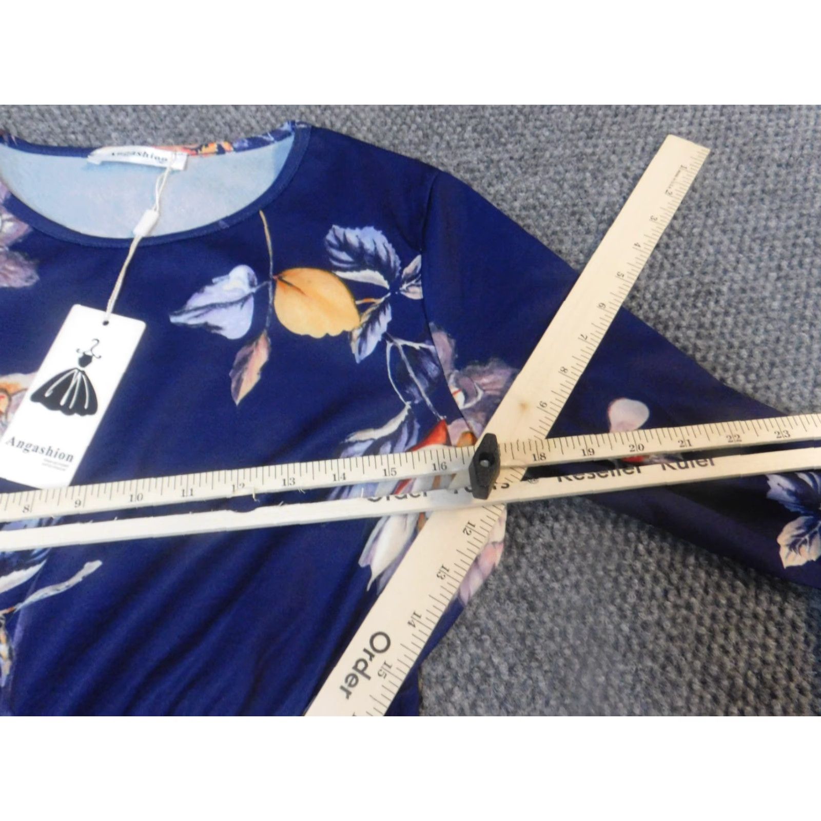 Vintage Angashion Womens Dress A-Line Long Sleeve Mock Neck Blue Floral Knit Nylon Puff Sleeve Casual M Size M / US 6-8 / IT 42-44 - 5 Thumbnail