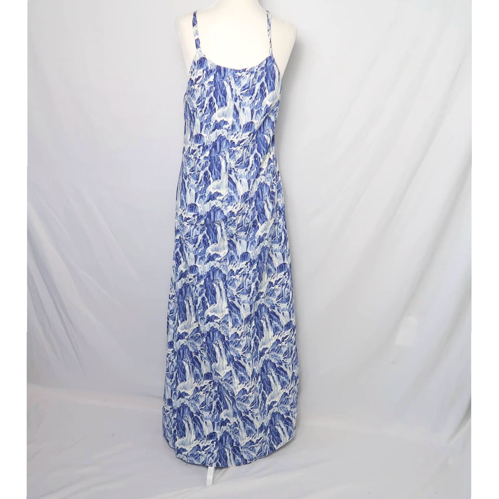 Vintage VINTAGE blue and white abstract wave brushstroke print Maxi Dress Size S / US 4 / IT 40 - 4 Thumbnail