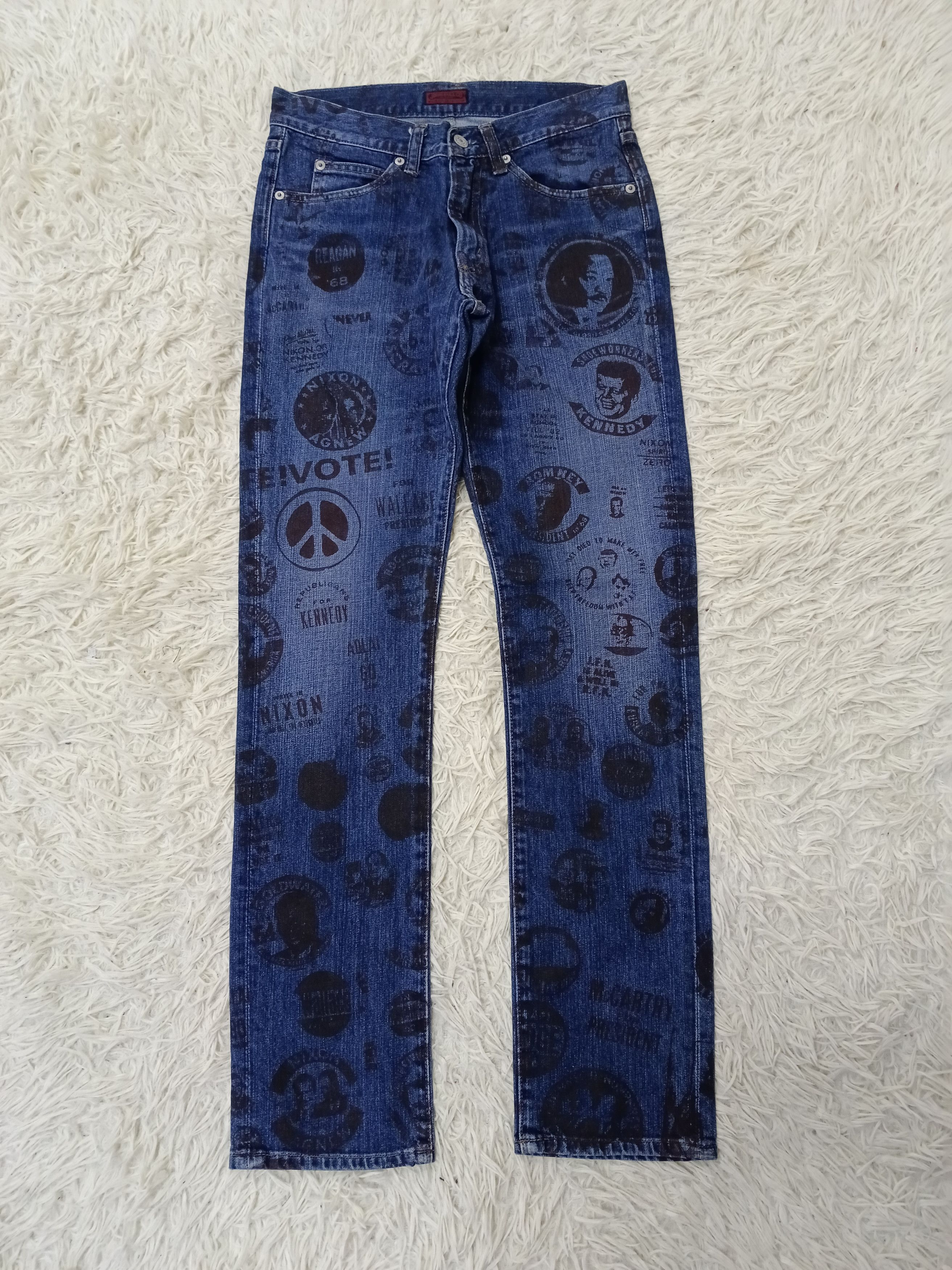 Johnbull VINTAGE 90s OVER PRINT JOHNBULL DENIM PANTS Size US 28 / EU 44 - 1 Thumbnail