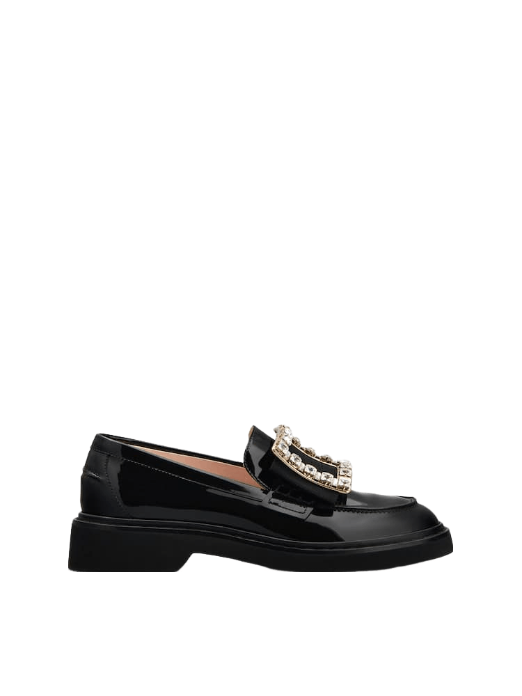 ROGER VIVIER Viv Rangers Black Strass Patent Loafer