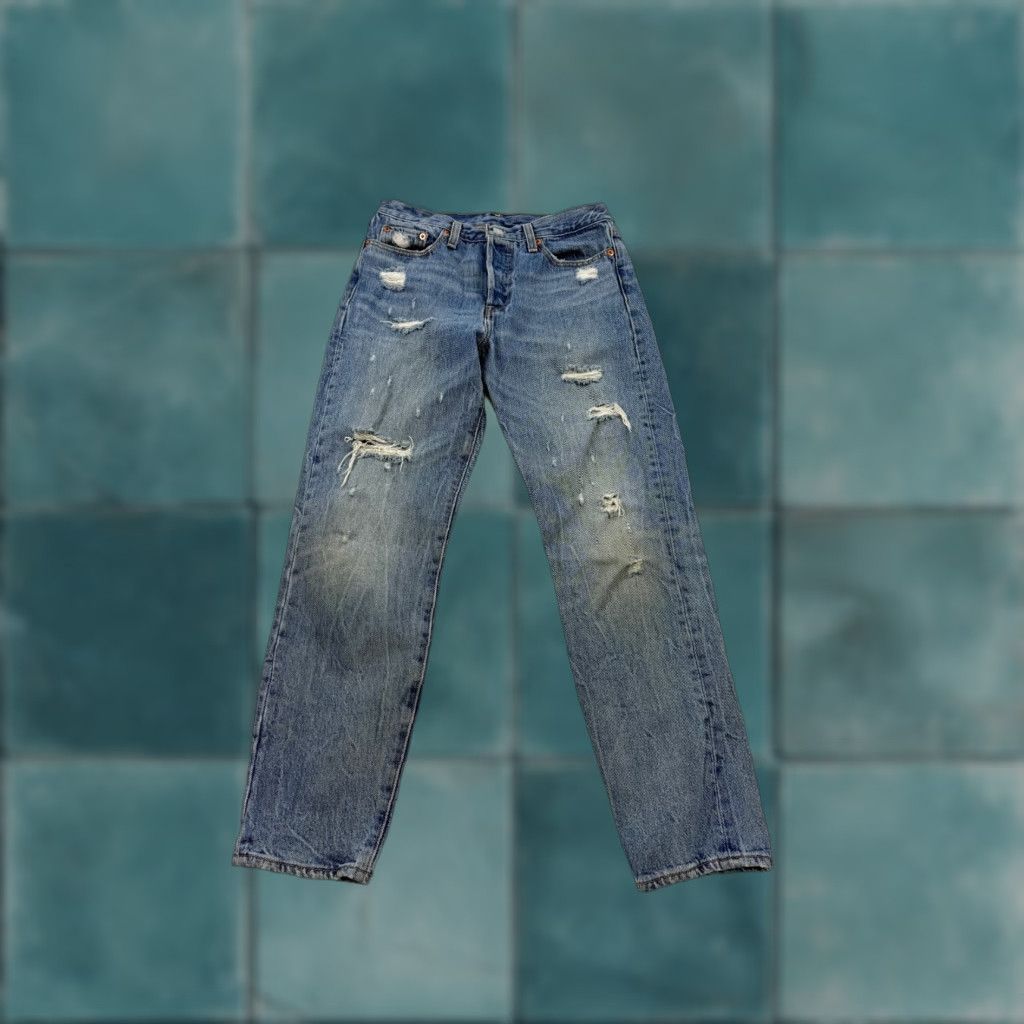 Levi's Levi’s Jeans Women 28 Blue Denim Straight Leg Button Fly Distressed 5-Pocket Regular Fit Cotton Jeans Size 28" / US 6 / IT 42 - 1 Thumbnail