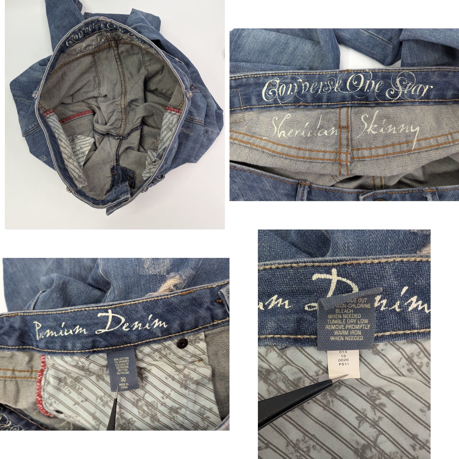 Converse VINTAGE Converse One Star Sheridan Skinny Distressed Riveted Jeans Womens Size 30 Blue 5-Pocket Design Skinny Jeans Womens Men? Size 30" / US 8 / IT 44 - 8 Thumbnail