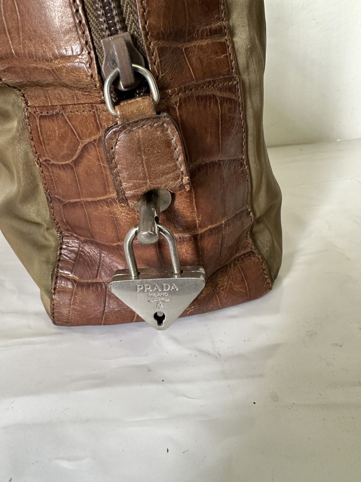 Prada Vintage Prada Handbag Croco Leather and Nylon Tessuto bag Size ONE SIZE - 9 Thumbnail