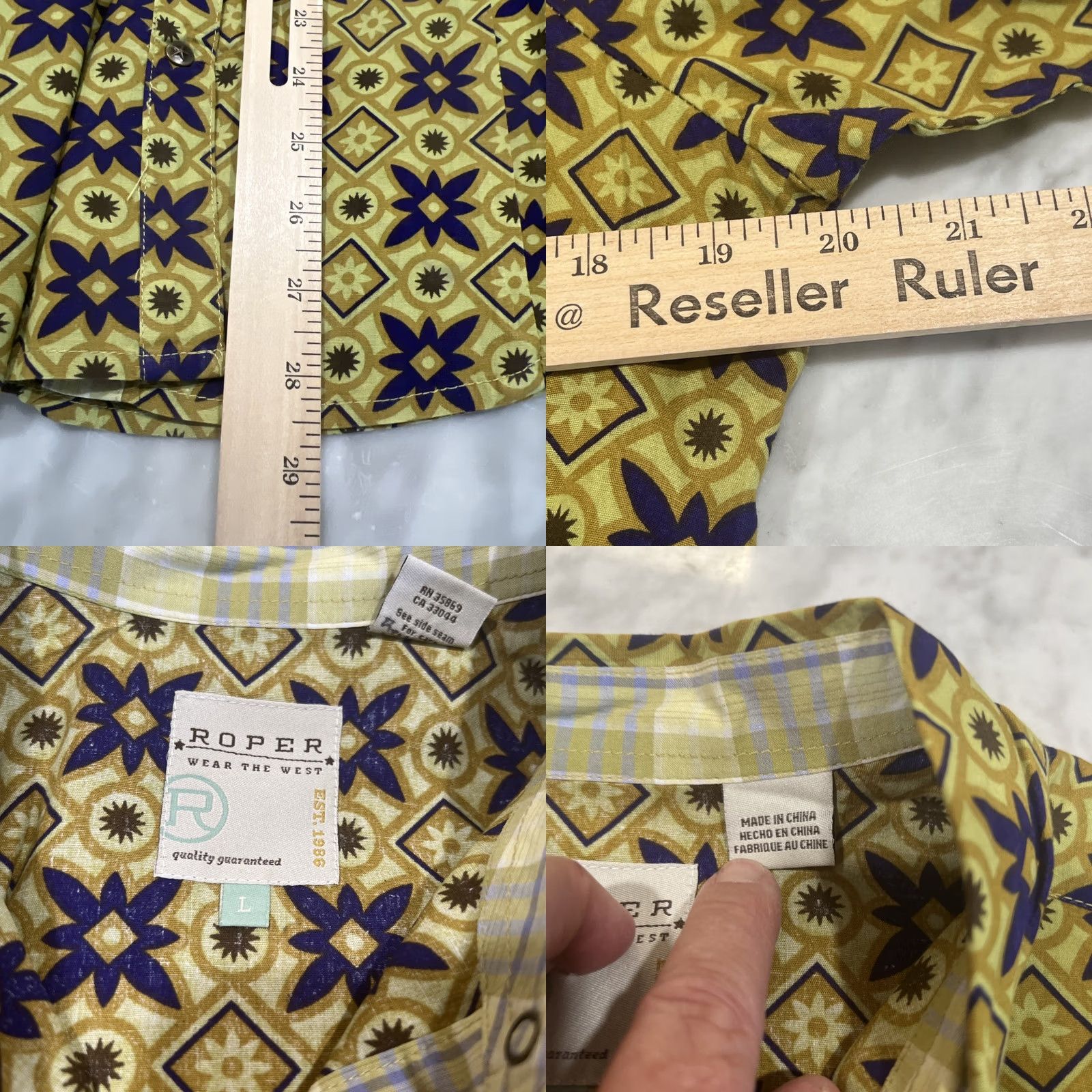 Roper Roper Pearl Snap Shirt Women Large Western Geometric Cowgirl Southwest Diamond Multicolor Button-Up Regular Cotton Shirt Size L / US 10 / IT 46 - 8 Thumbnail