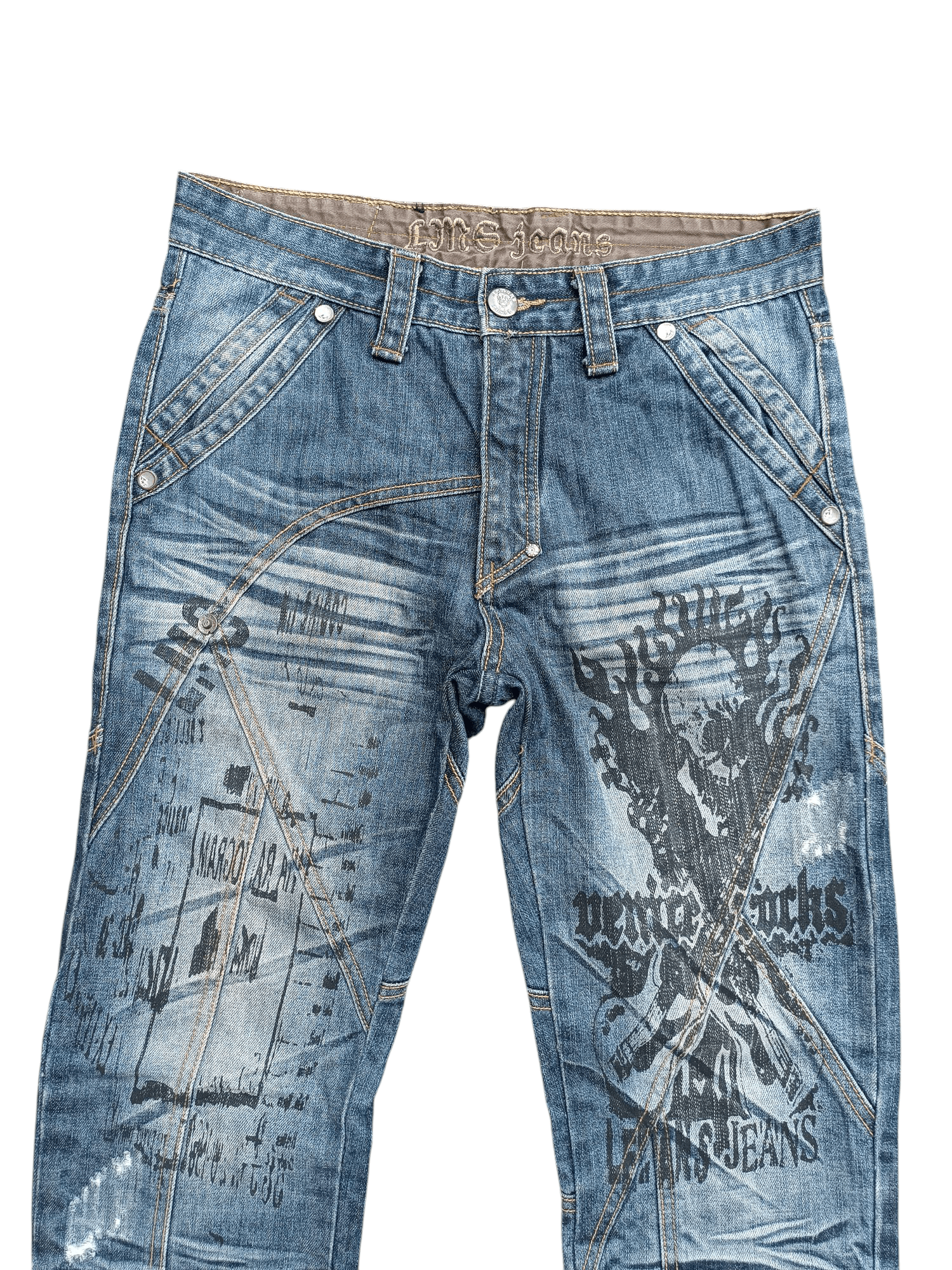 Japanese Brand × Seditionaries RARE 🔥 Japanese Brand LMS Skull Printed Denim E246 Size US 30 / EU 46 - 2 Thumbnail