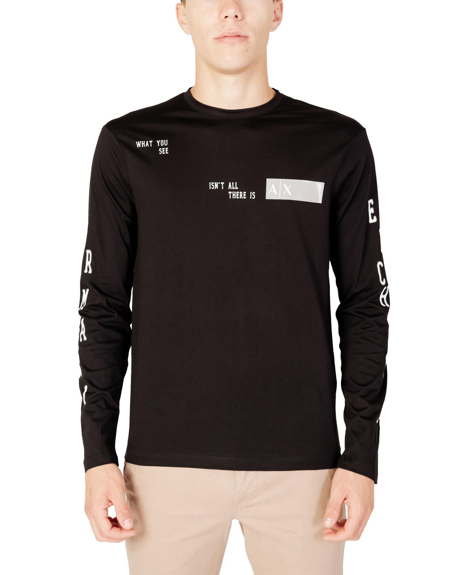 image of Armani Exchange Print Long Sleeve T-Shirt in Black, Men's (Size 2XL)