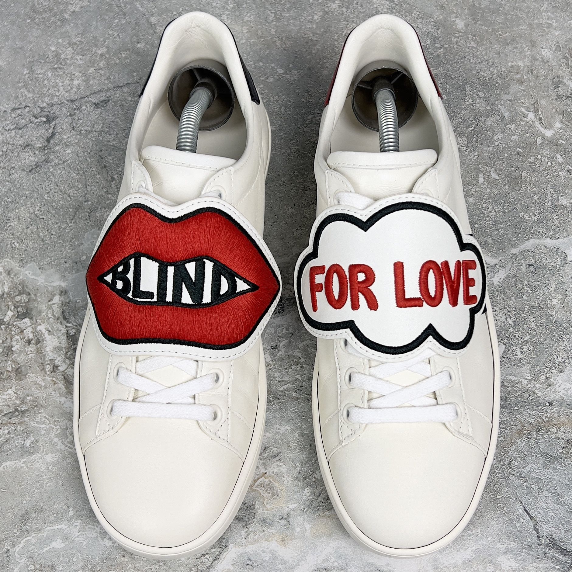 Gucci Ace Sneakers Blind For Love Patch Web Leather Size US 8 / IT 38 - 2 Thumbnail