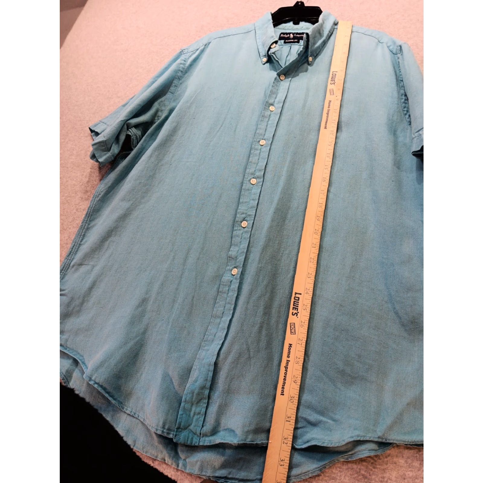 Polo Ralph Lauren Polo Ralph Lauren Shirt Men XL 100% Linen Blue Short Sleeve Pink Pony Logo Button-Up Size US XL / EU 56 / 4 - 7 Thumbnail