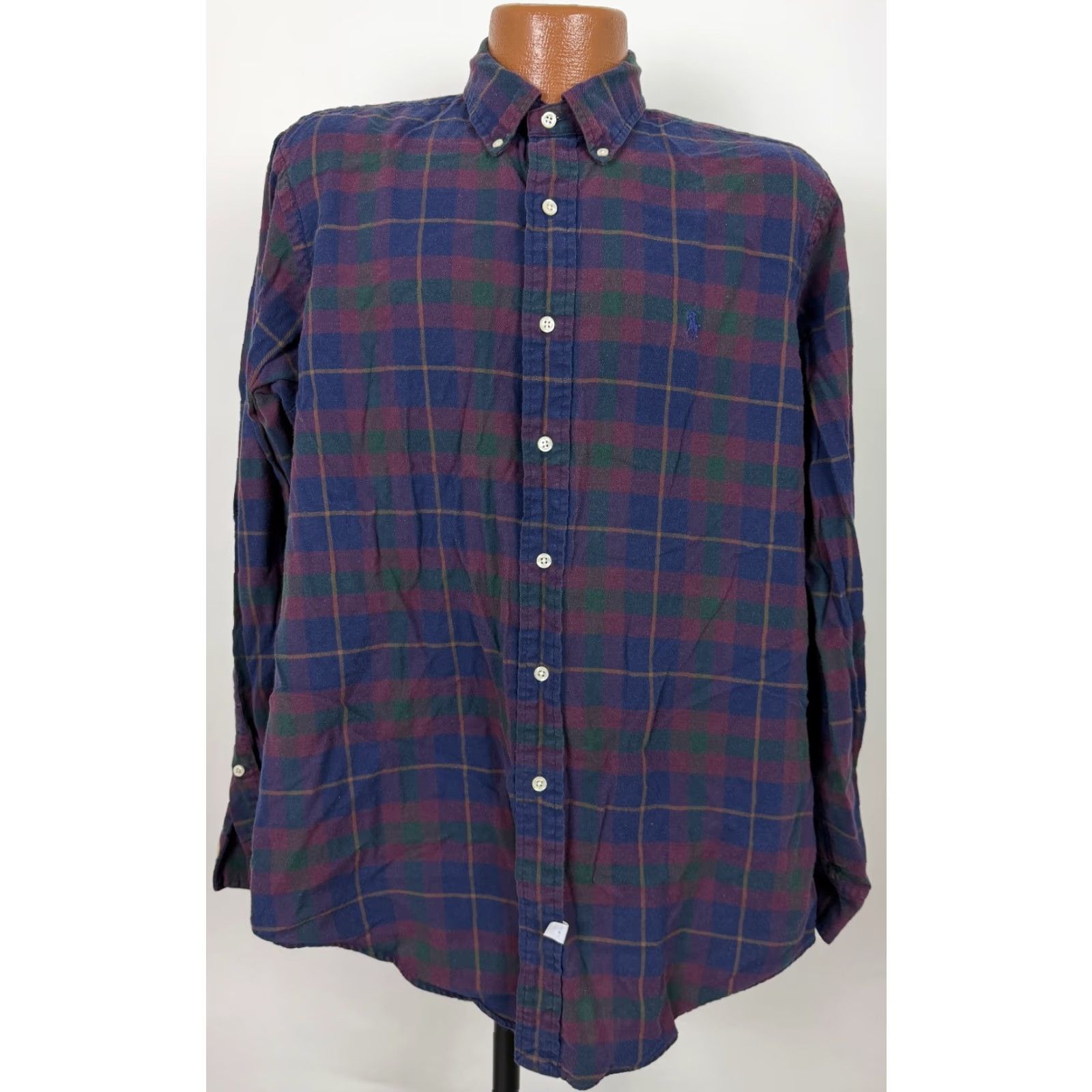 Ralph Lauren VINTAGE Ralph Lauren Shirt Men Large Navy Burgundy Plaid Brushed Twill Button Up Size US L / EU 52-54 / 3 - 2 Thumbnail