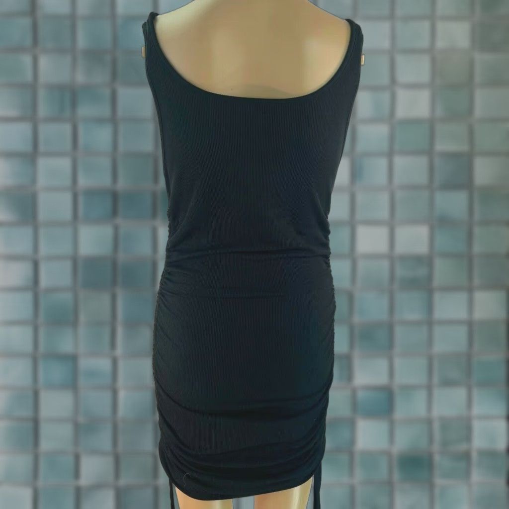 Vintage Womens Dress Bodycon Mini Sleeveless Side Ruched Black Square Neck Size Medium Size M / US 6-8 / IT 42-44 - 1 Thumbnail