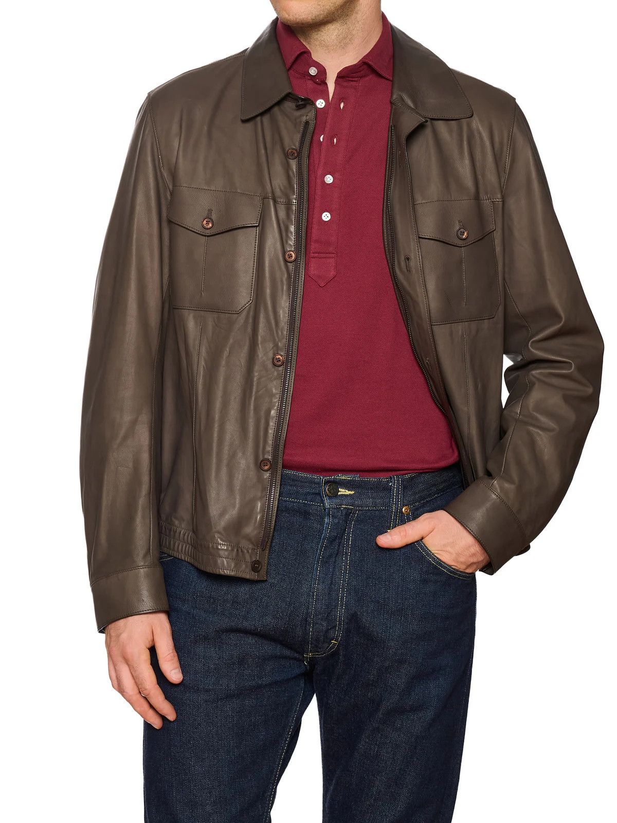 Ermenegildo Zegna ERMENEGILDO ZEGNA Taupe Calfskin Leather Jacket Size US L / EU 52-54 / 3 - 1 Thumbnail