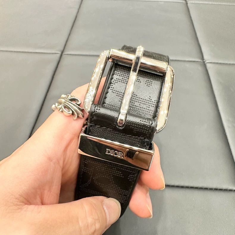 Dior Dior Black Monogram Leather Belt with Silver Buckle-dmc Size ONE SIZE - 1 Thumbnail