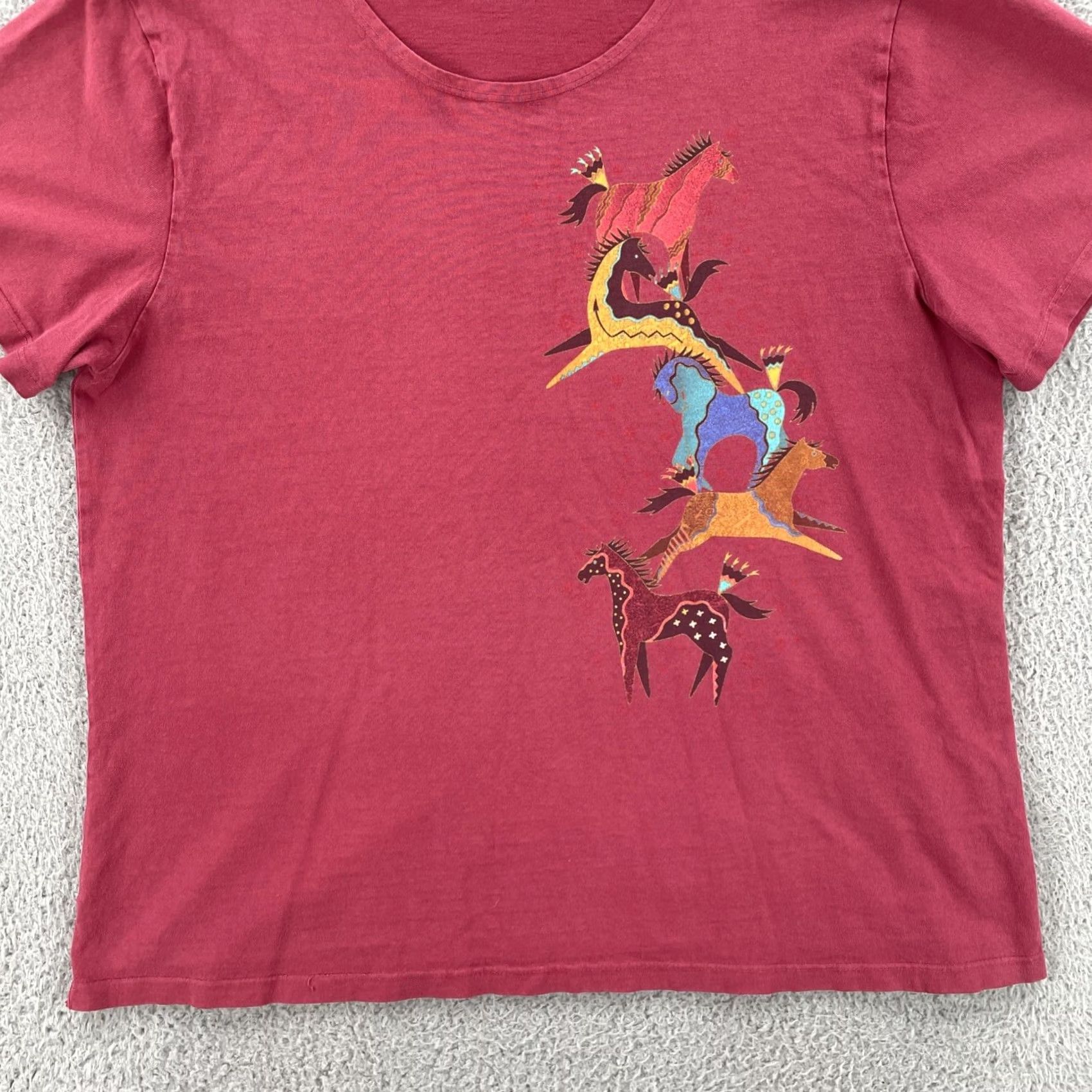 Vintage VINTAGE Red Short Sleeve T Shirt Petroglyph Horse Graphic Print 90s Womens L Size L / US 10 / IT 46 - 4 Thumbnail