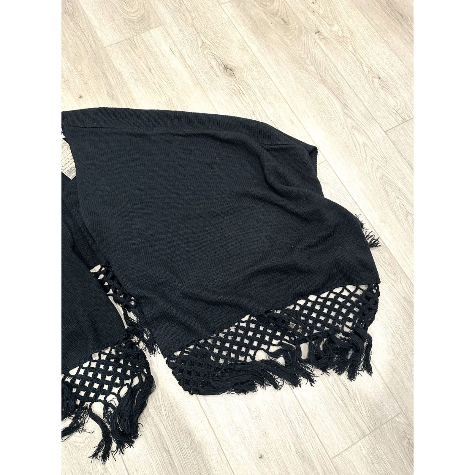 Vintage VINTAGE Lyric Culture Janis Joplin Black Long Sweater Cardigan Cape One Size Hippie Size ONE SIZE - 2 Thumbnail