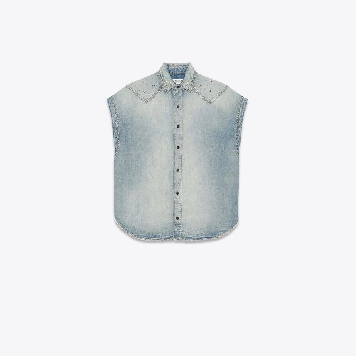 Saint Laurent Paris o1s1wg110824 80's Sleeveless Shirt in Soft in Sand Blue Size US XXL / EU 58 / 5 - 1 Thumbnail
